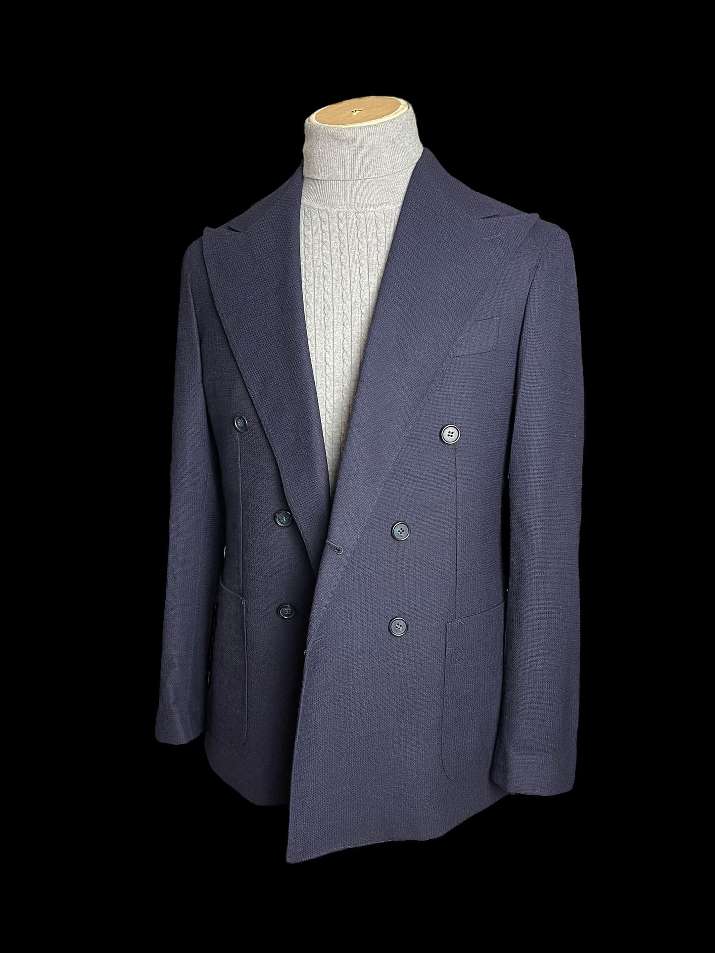 Natalino Double Breasted Sport Jacket 38R Mock Leno Hopsack Wool Navy