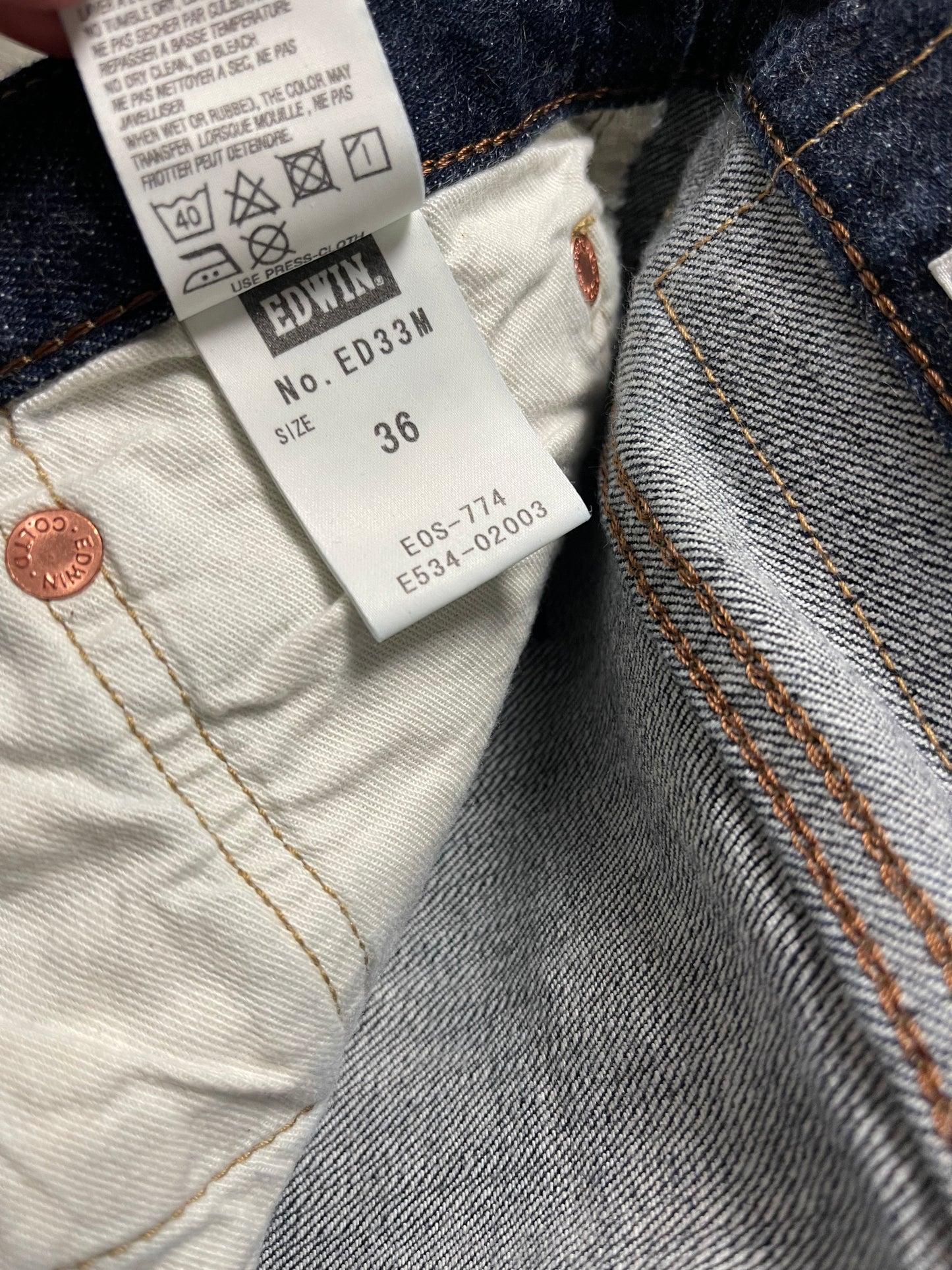 Edwin ED-33 Rainbow Selvedge Jeans 36x33” Japanese Denim