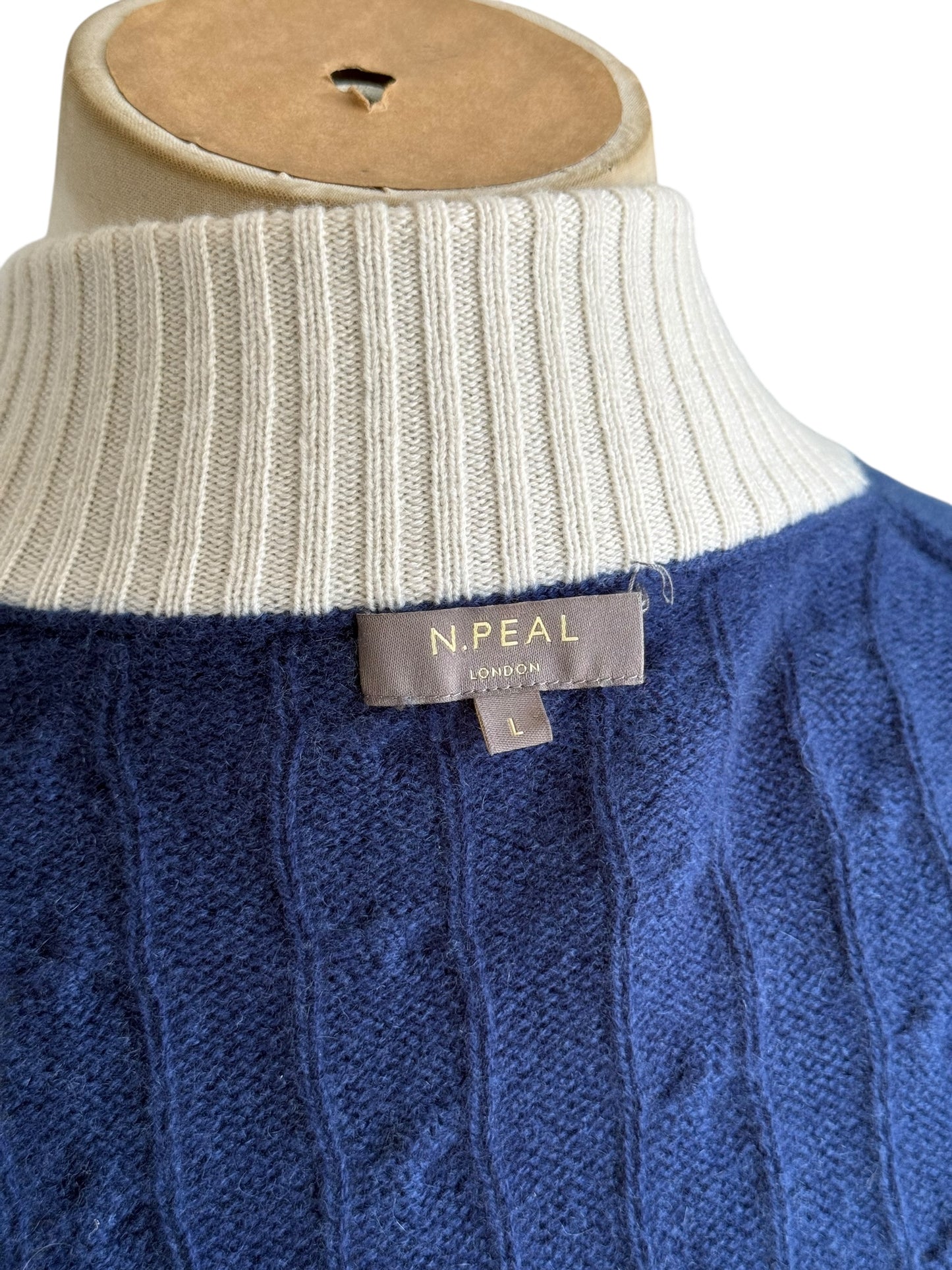 Men’s N. Peal Cashmere Cardigan Navy Blue Cable Knit Size Large AW19