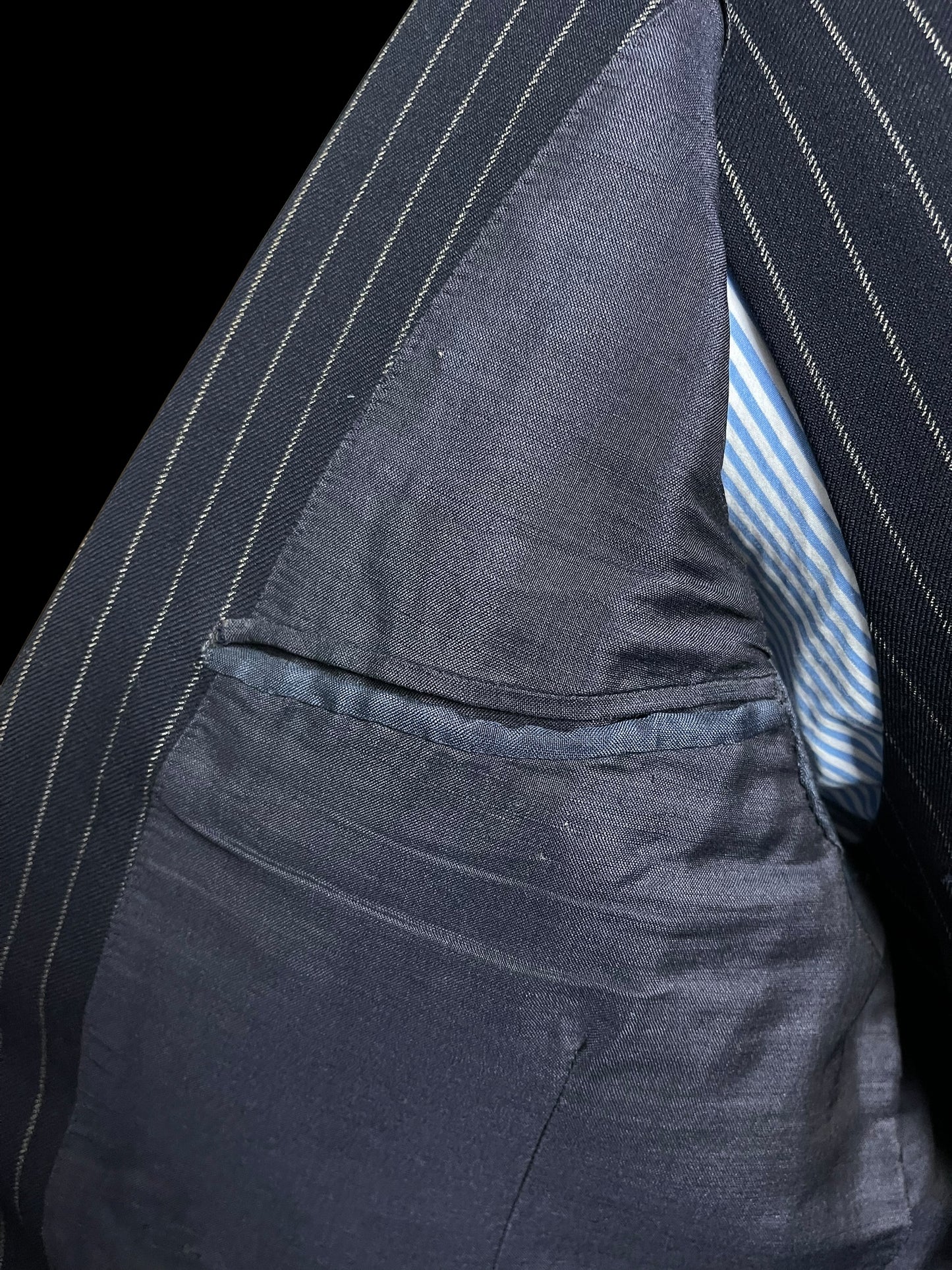 Bespoke Sandon & Co Savile Row 3pc Suit 40R / W34” Navy Chalkstripe 1960’s