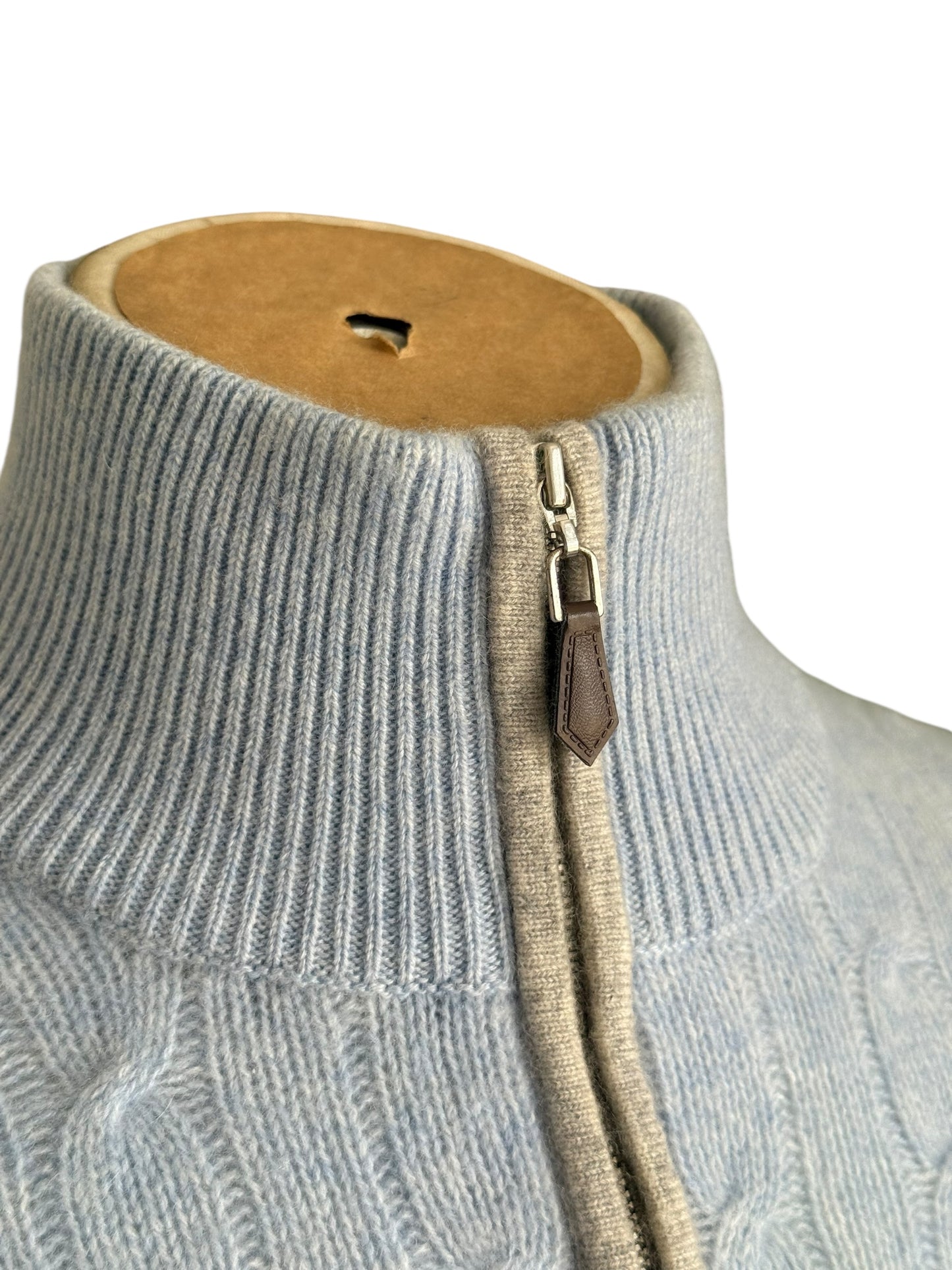 Men’s N. Peal Albemarle 1/4 Zip Cable-Knit Cashmere Jumper Light Blue XL SS19 RRP £395
