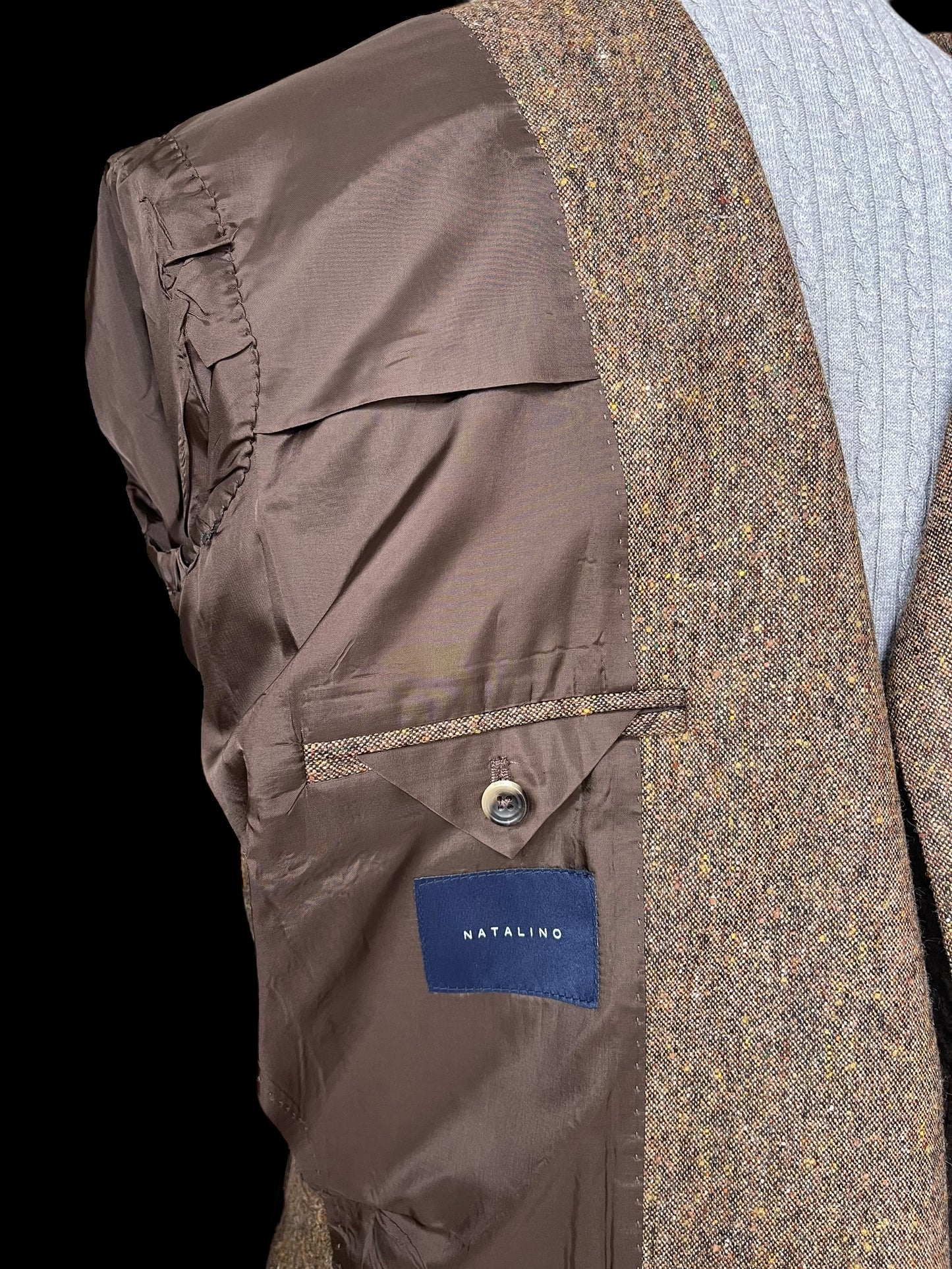 Natalino Tweed Sport Coat 52 UK42 Brown Flecked 3 Roll 2 RRP £435