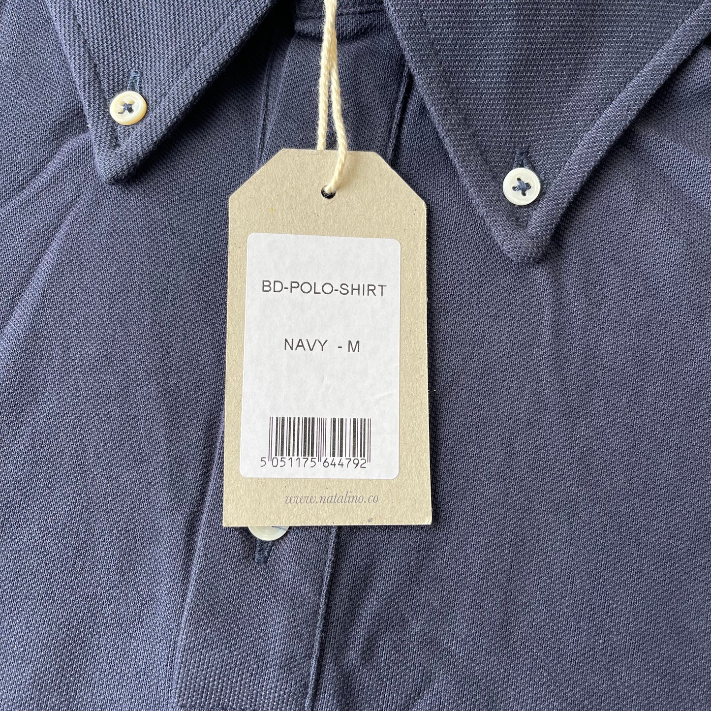 BNWT Natalino Long Sleeve Polo Shirt Medium Washed Navy Pique Cotton Button Down Collar