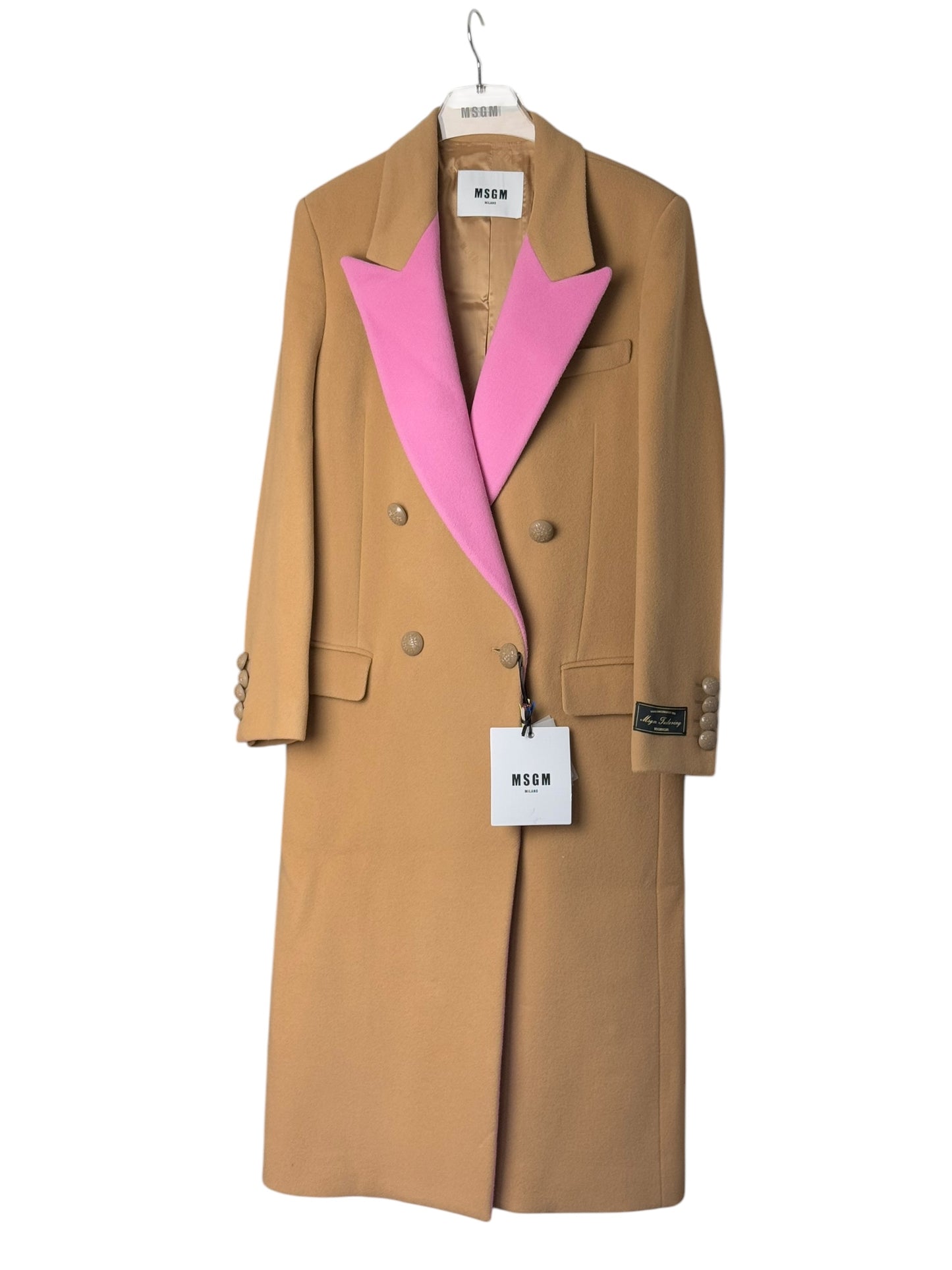 BNWT Women’s MSGM Double Breasted Overcoat Camel Pink Lapel RRP £895