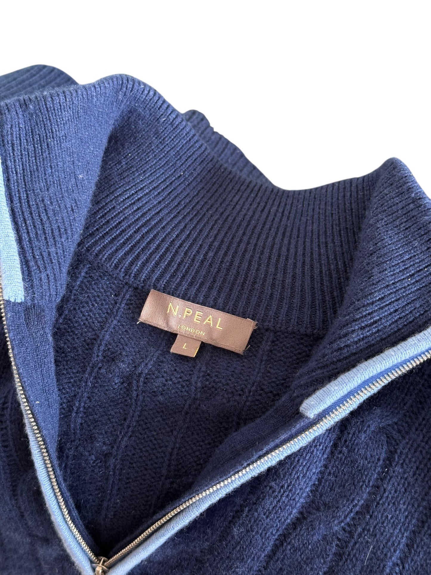 Men’s N. Peal Albemarle 1/4 Zip Organic Cashmere Jumper Navy Size Large SS19 RRP £395