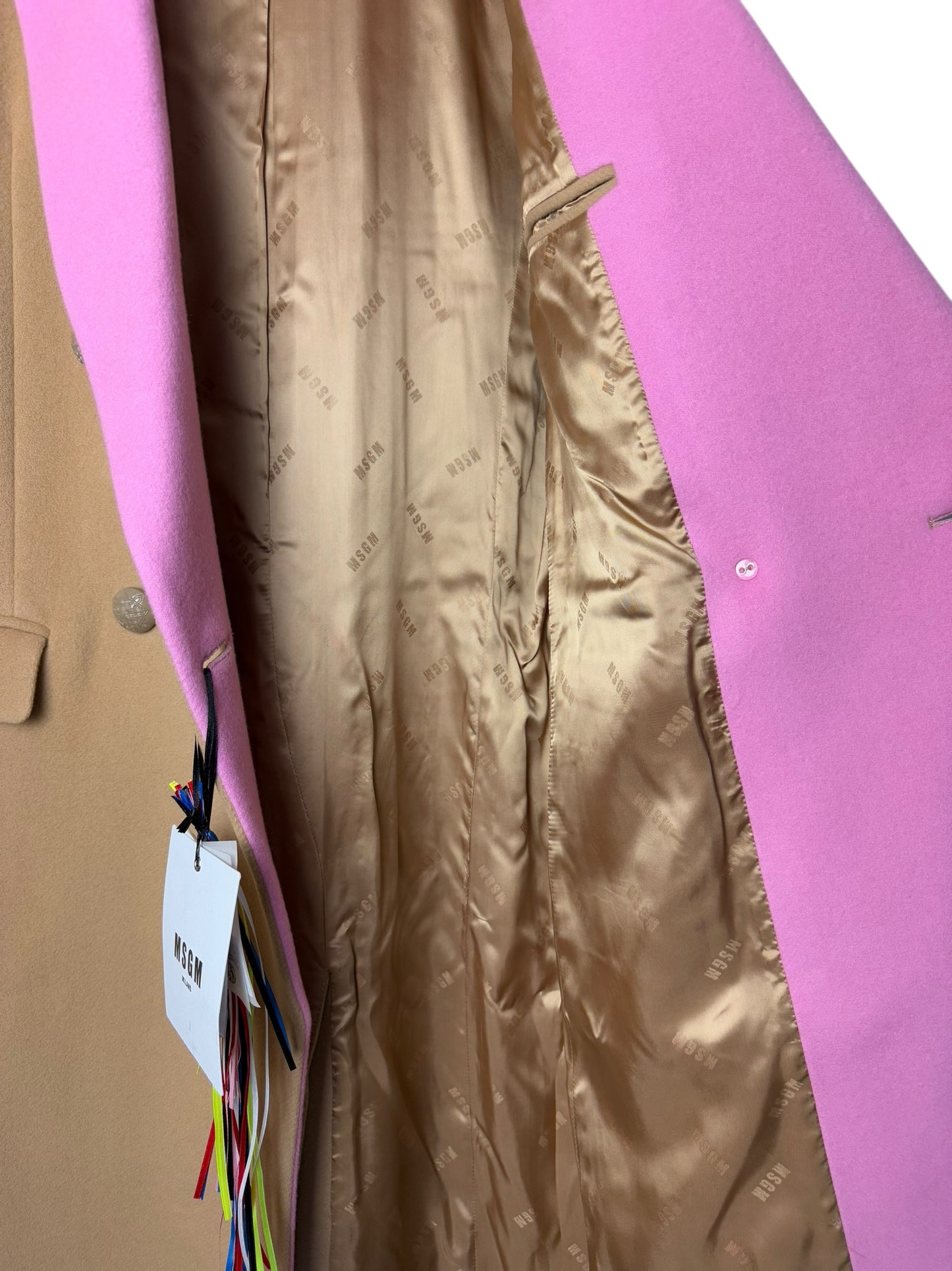BNWT Women’s MSGM Double Breasted Overcoat Camel Pink Lapel RRP £895