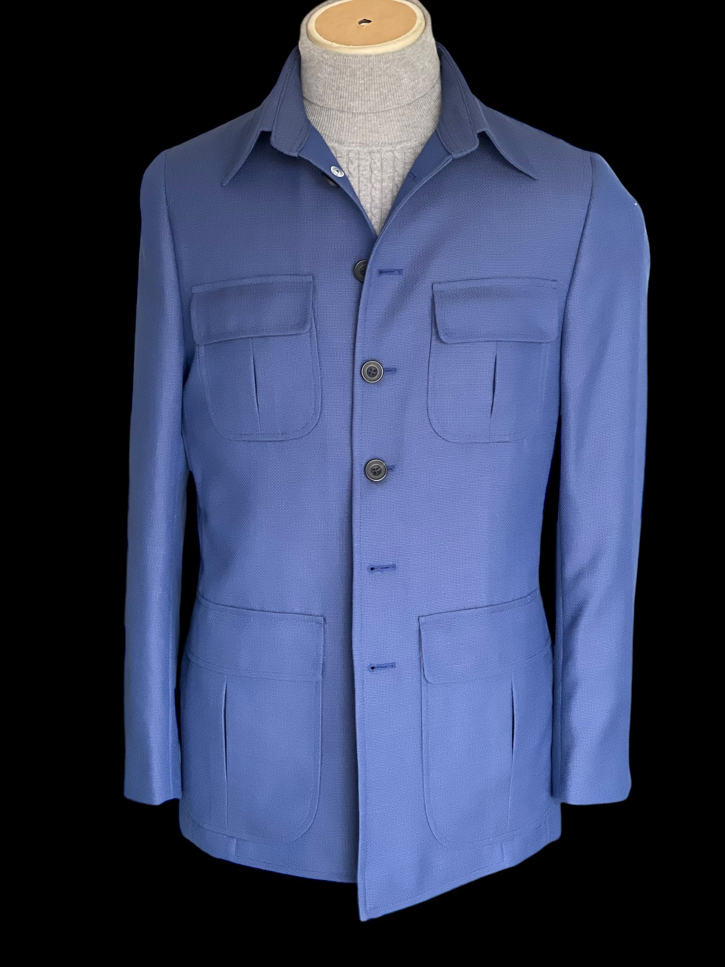 Bespoke Safari Jacket 40R Blue Unstructured Dugdale Non Crease Wool RRP£895