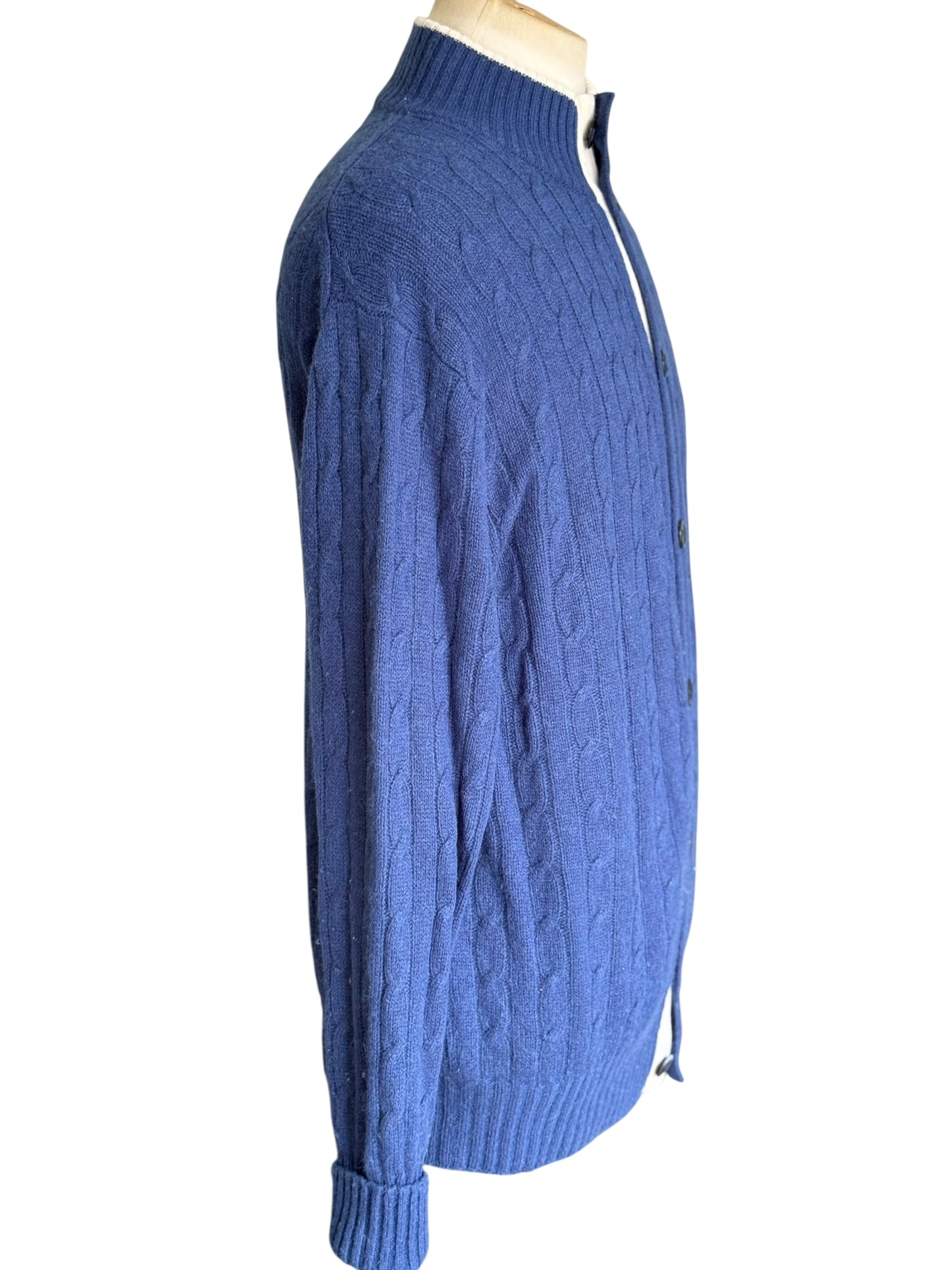 Men’s N. Peal Cashmere Cardigan Navy Blue Cable Knit Size Large AW19