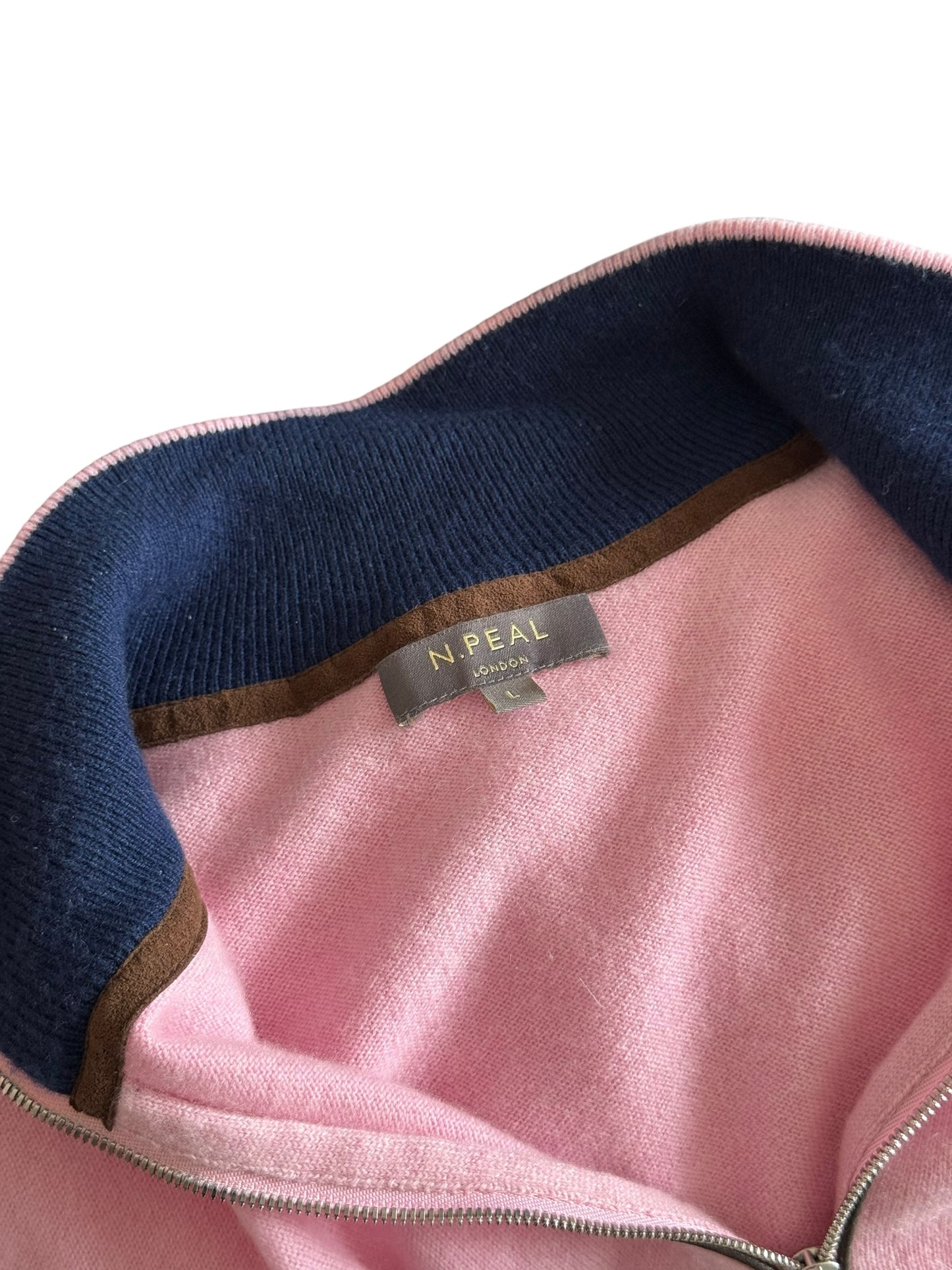 Men’s N. Peal Carnaby 1/4 Zip Cashmere Jumper Pink Size Large SS22 RRP £375