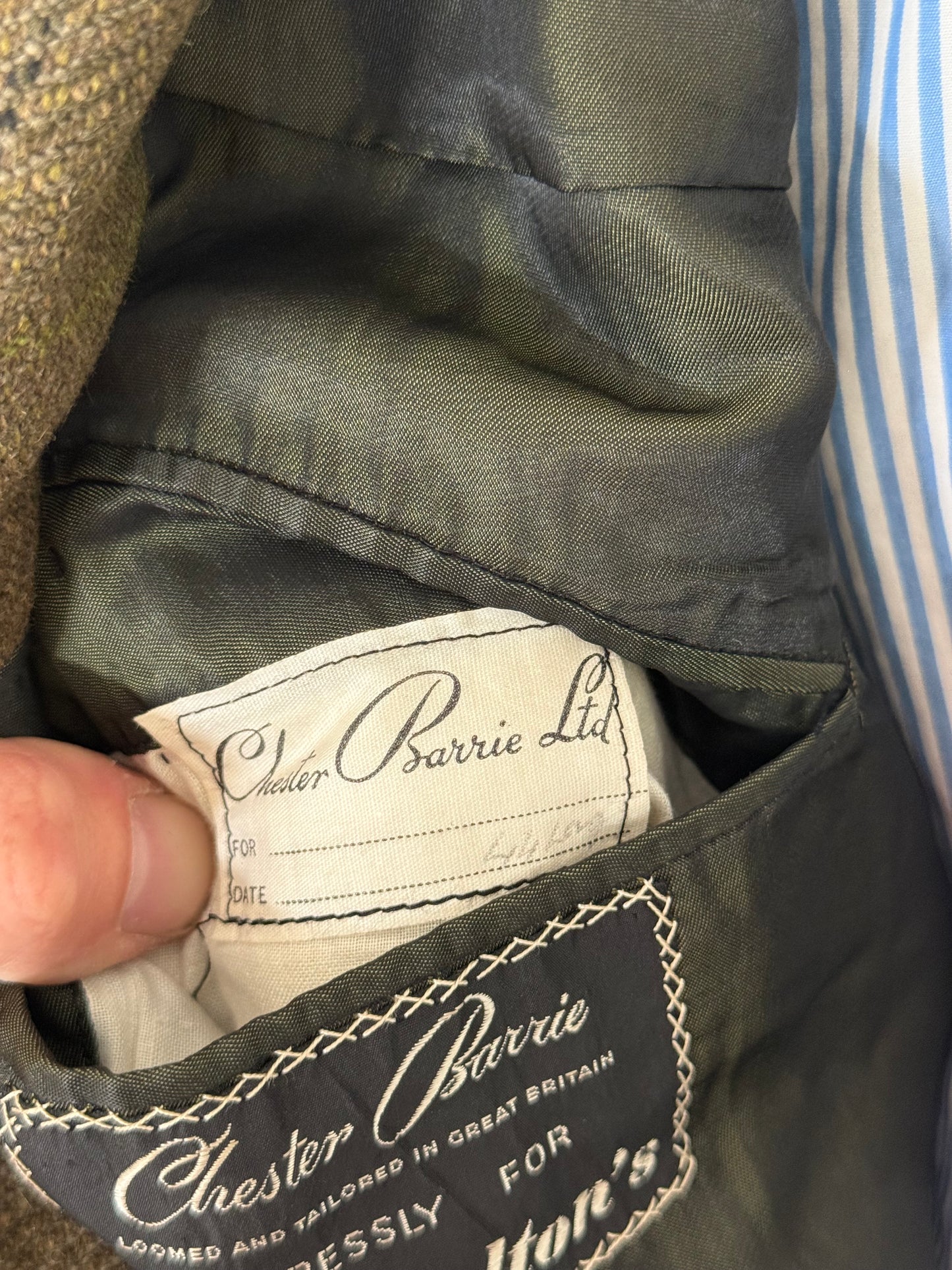 Vintage Chester Barrie Savile Row Green Tweed Overcoat 44L Raglan