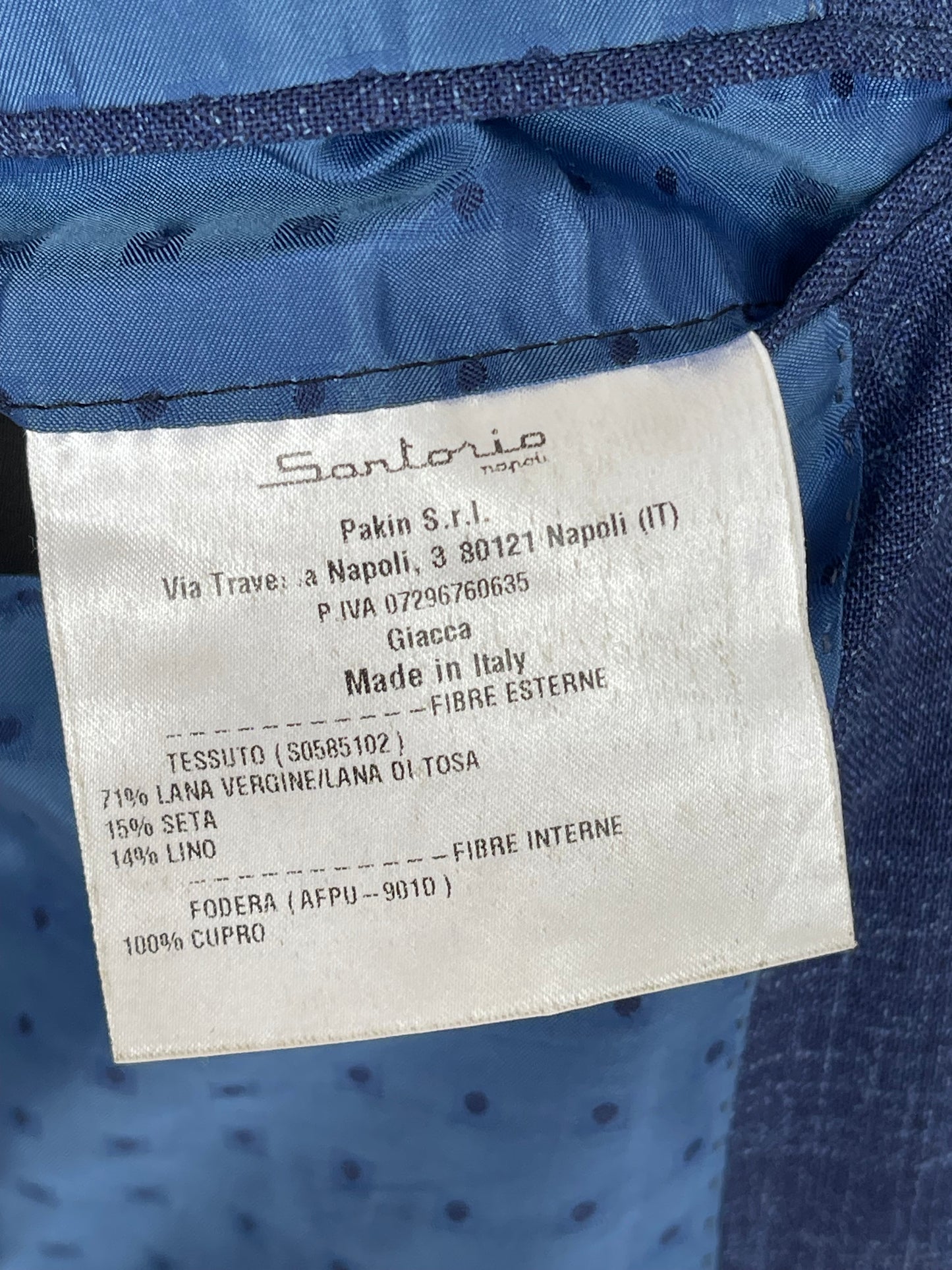 Sartorio Napoli By Kiton Sport Coat 40/41S Blue Wool Silk Linen