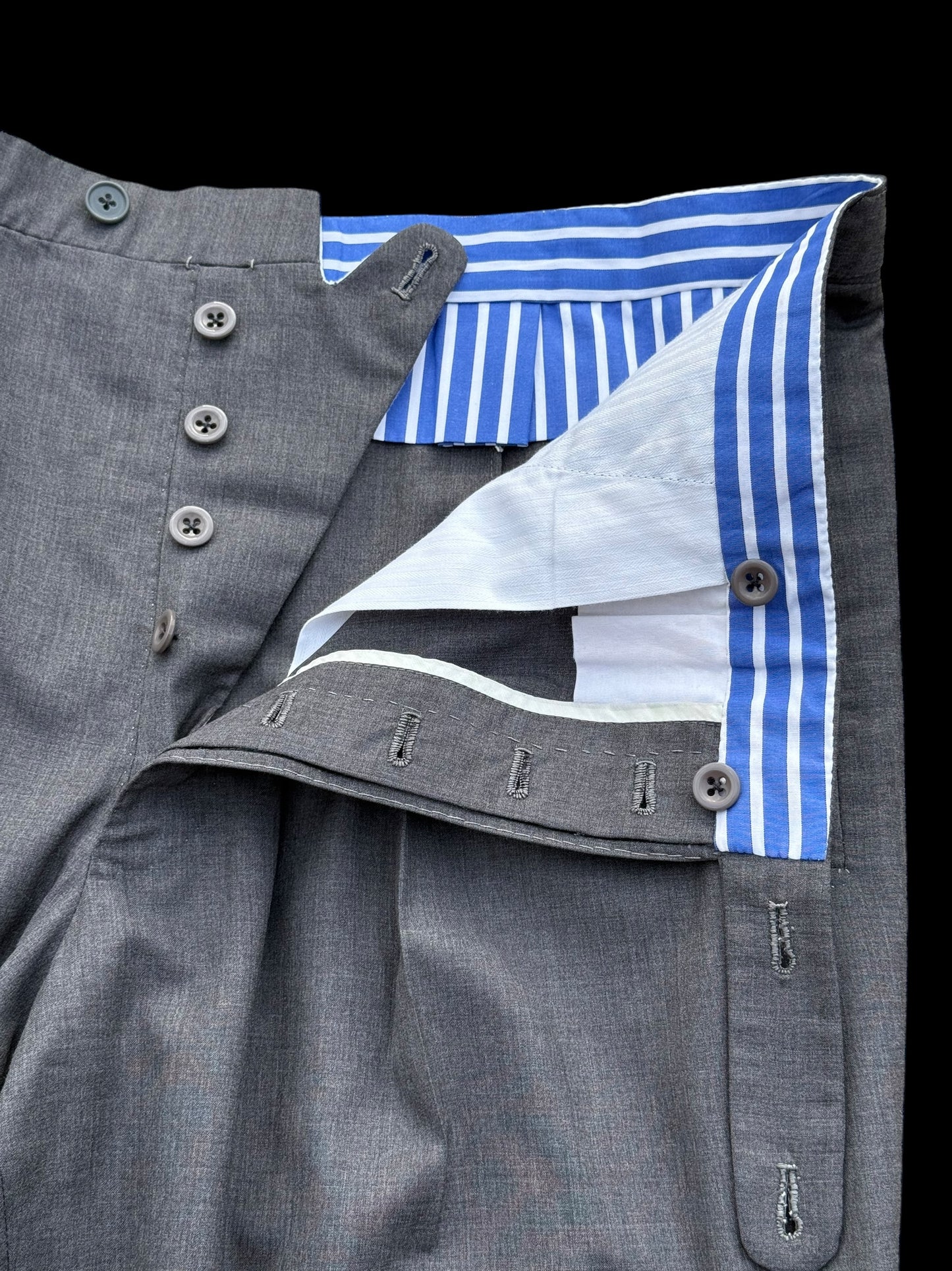 Bespoke Kent & Haste Savile Row Grey Suit Trousers W36-38” Superfine Wool