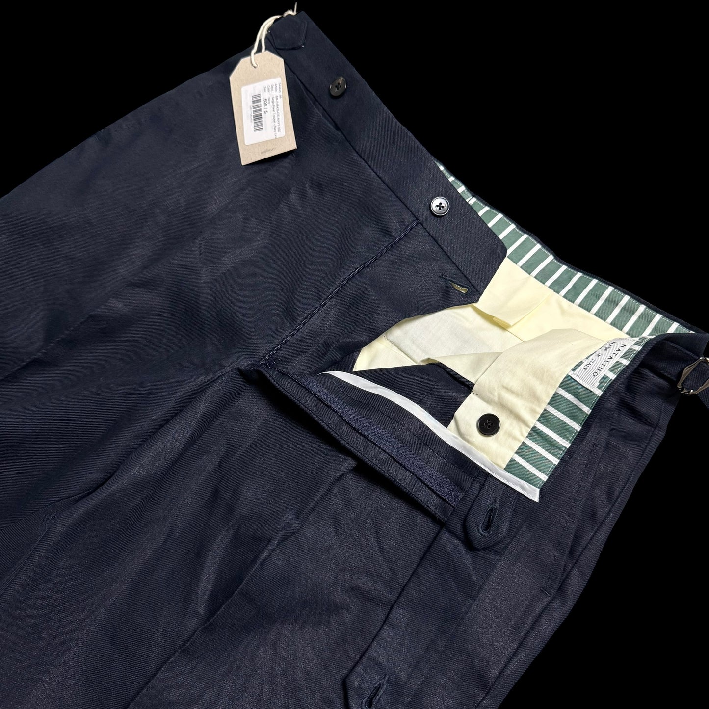 BNWT Natalino Linen Single Pleat Trousers Sz50 W34S Parkgate Navy RRP £195