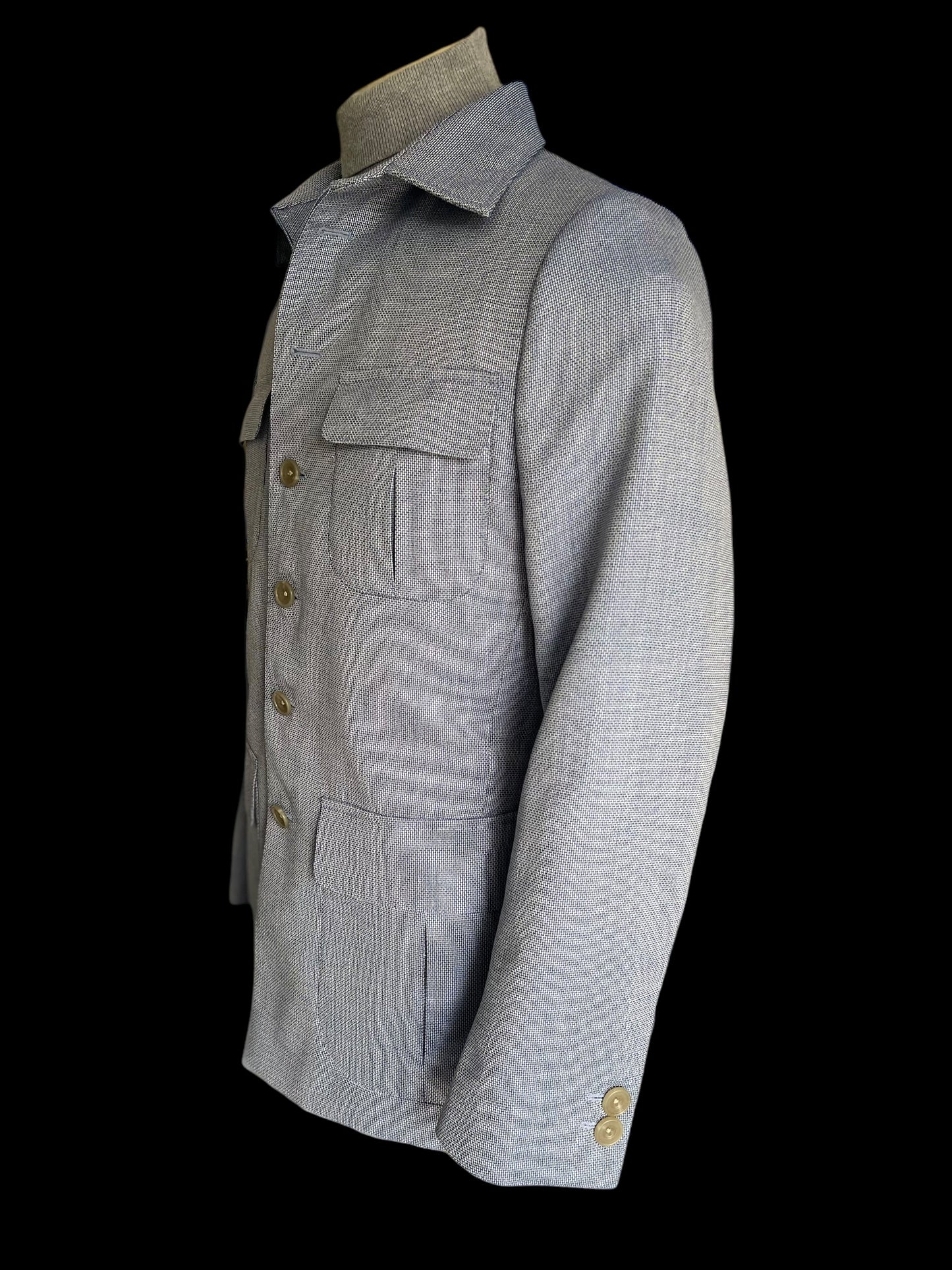 Bespoke Safari Jacket 40R Fully Lined Light Blue Dugdale Non Crease Wool RRP £895
