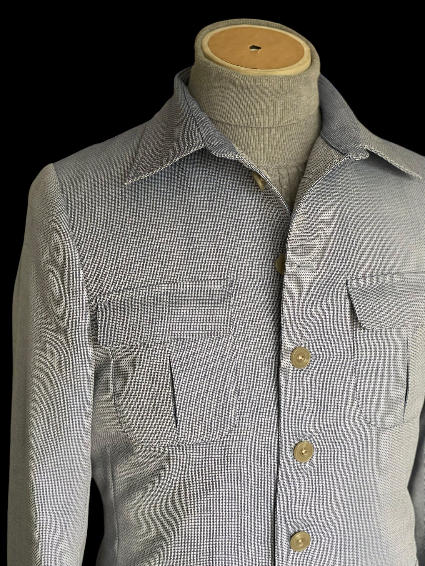 Bespoke Safari Jacket 40R Fully Lined Light Blue Dugdale Non Crease Wool RRP £895