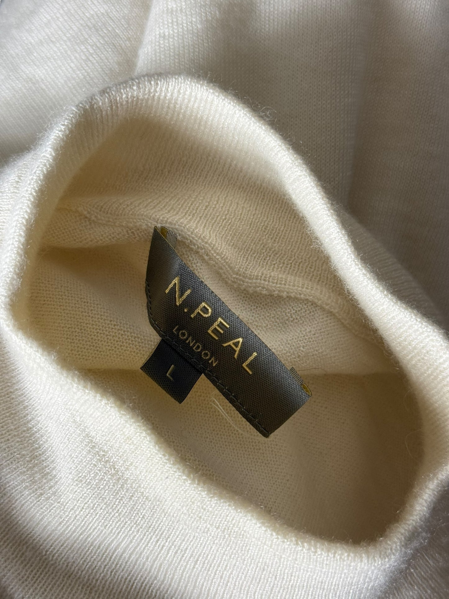 Men’s N.Peal Cashmere Silk Mock Neck Jumper Large Ivory