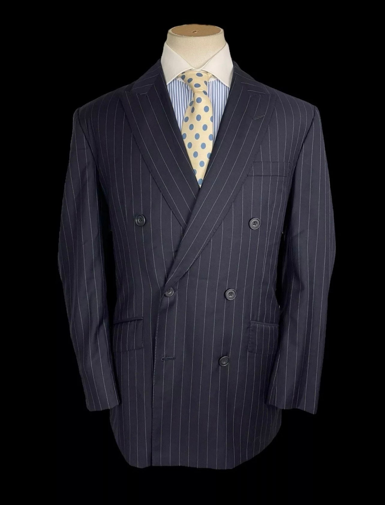 Richard James Savile Row Bespoke Double Breasted Navy Suit 46L /42x31” Pinstripe