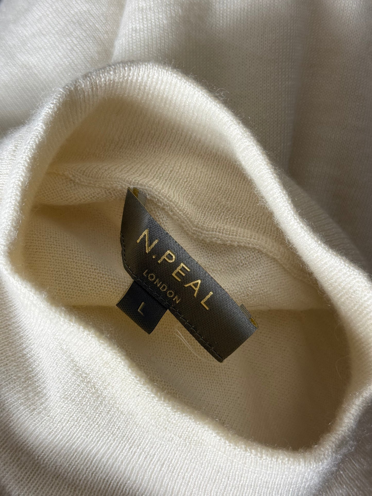 Men’s N.Peal Cashmere Silk Mock Neck Jumper Large Ivory