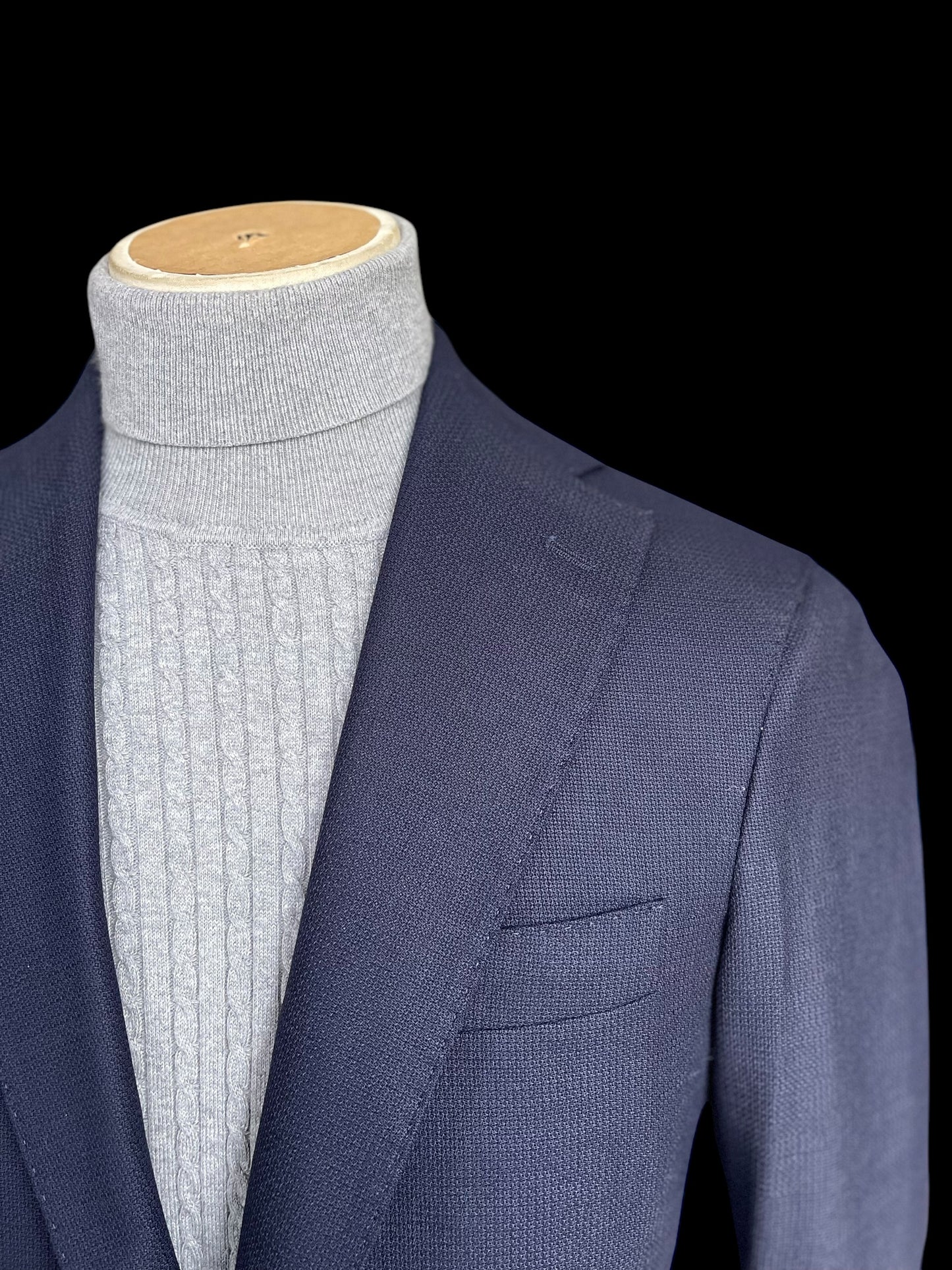 Natalino Sport Jacket 38” Mock Leno Hopsack Wool Navy Blue RRP £470