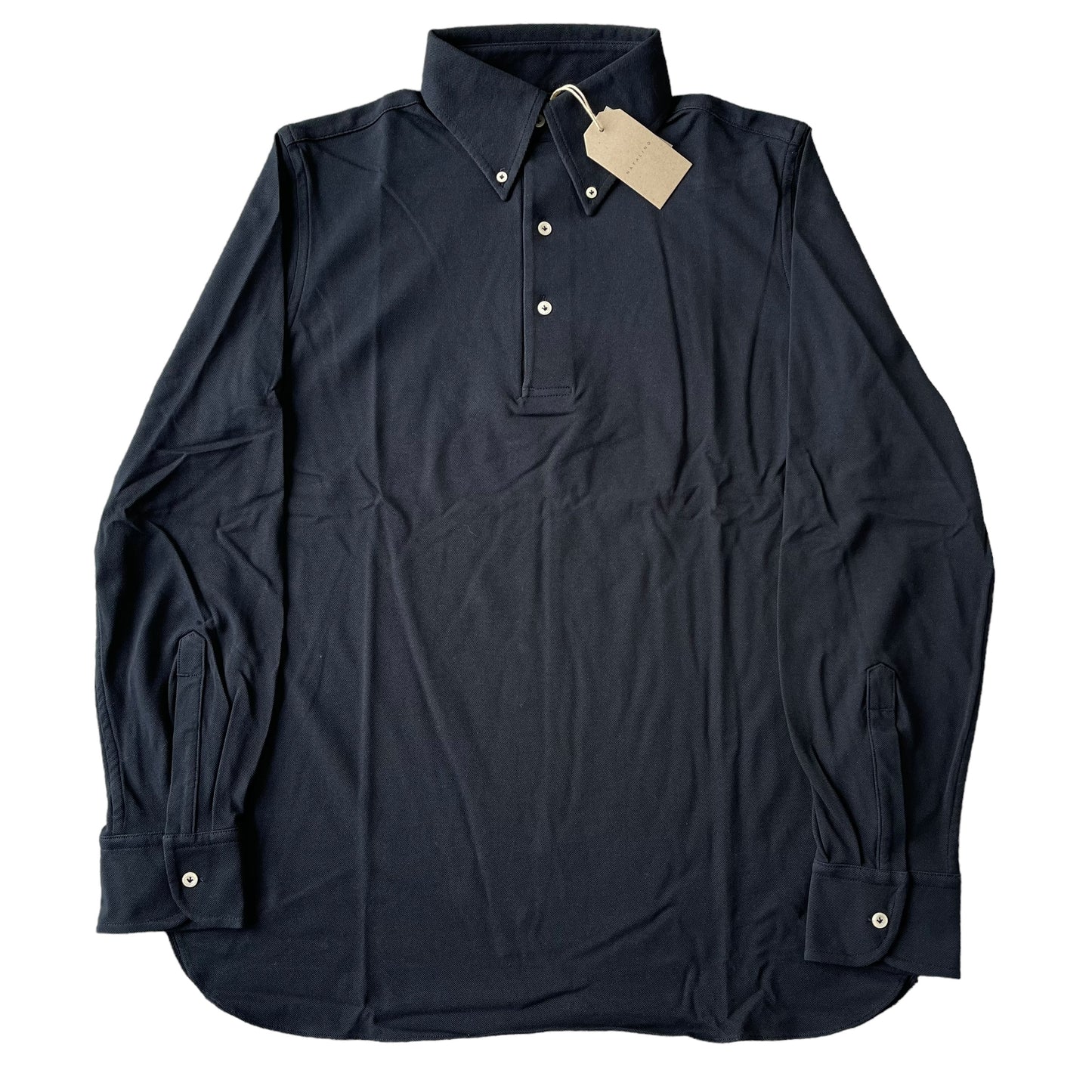 BNWT Natalino Long Sleeve Polo Shirt Large Navy Pique Cotton Button Down Collar