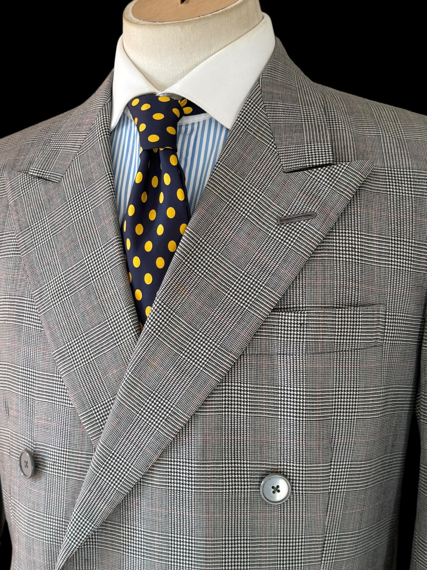 Bespoke Hackett Double Breasted Jacket 42S POW Check Grey