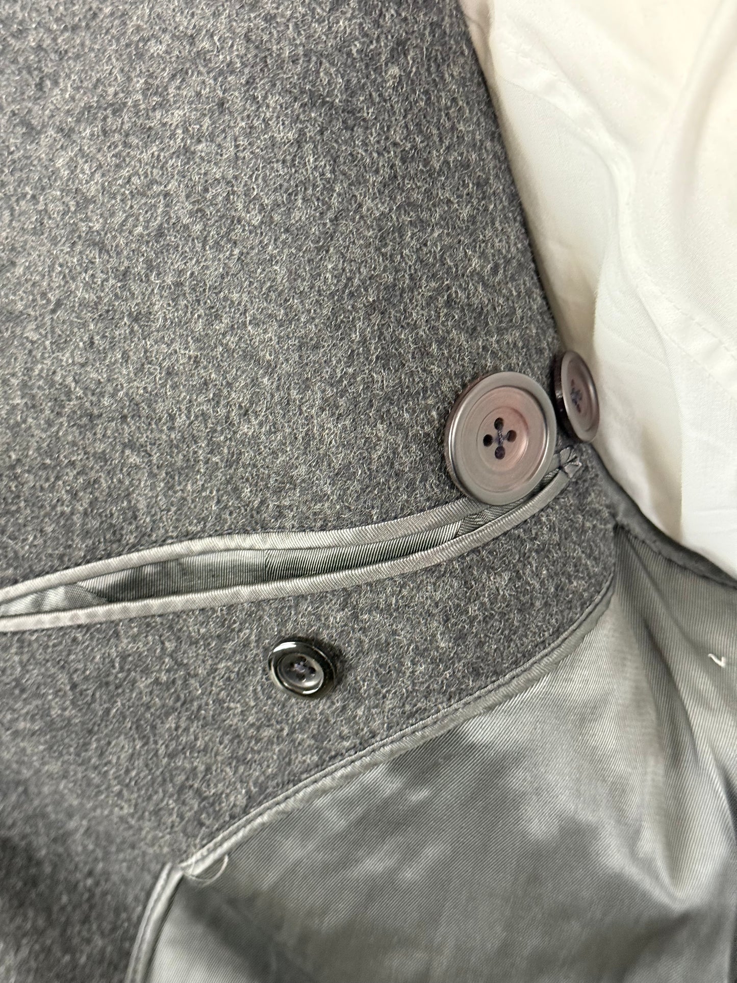Men’s Bespoke Flannel Overcoat 42” Grey Wool Cashmere Velvet Collar