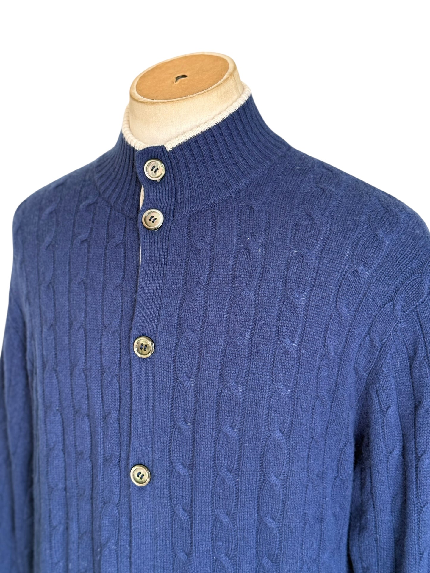 Men’s N. Peal Cashmere Cardigan Navy Blue Cable Knit Size Large AW19
