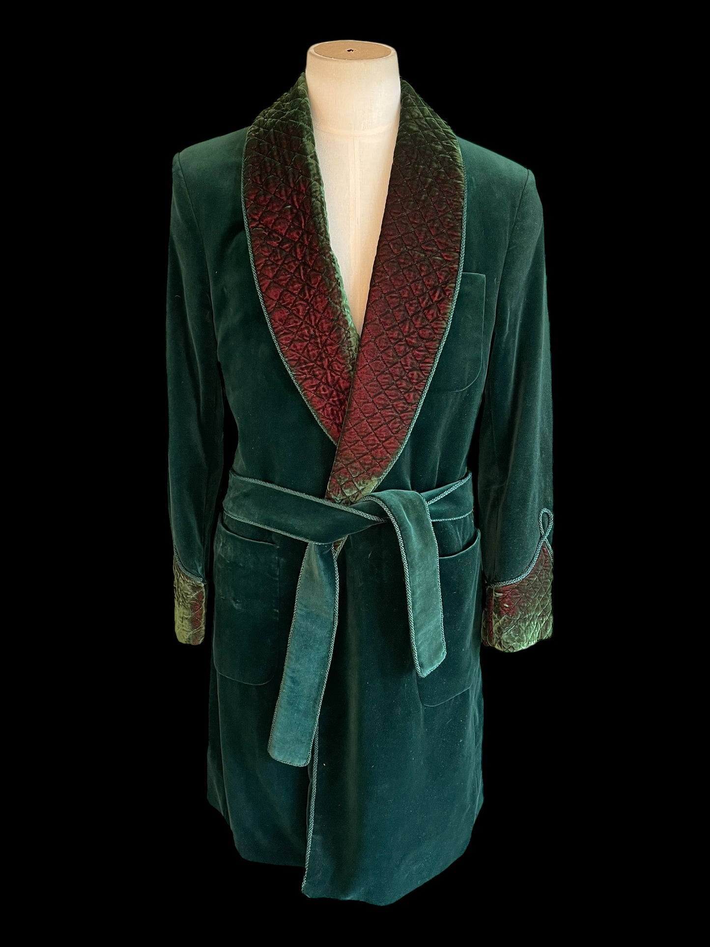 Mens Velvet Smoking Gown Robe Jacket Bottle Green Size 40”