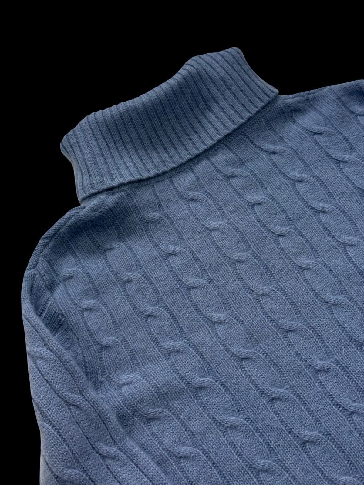 Women’s N Peal Blue Cashmere Cableknit Roll Neck Jumper Large RRP £325