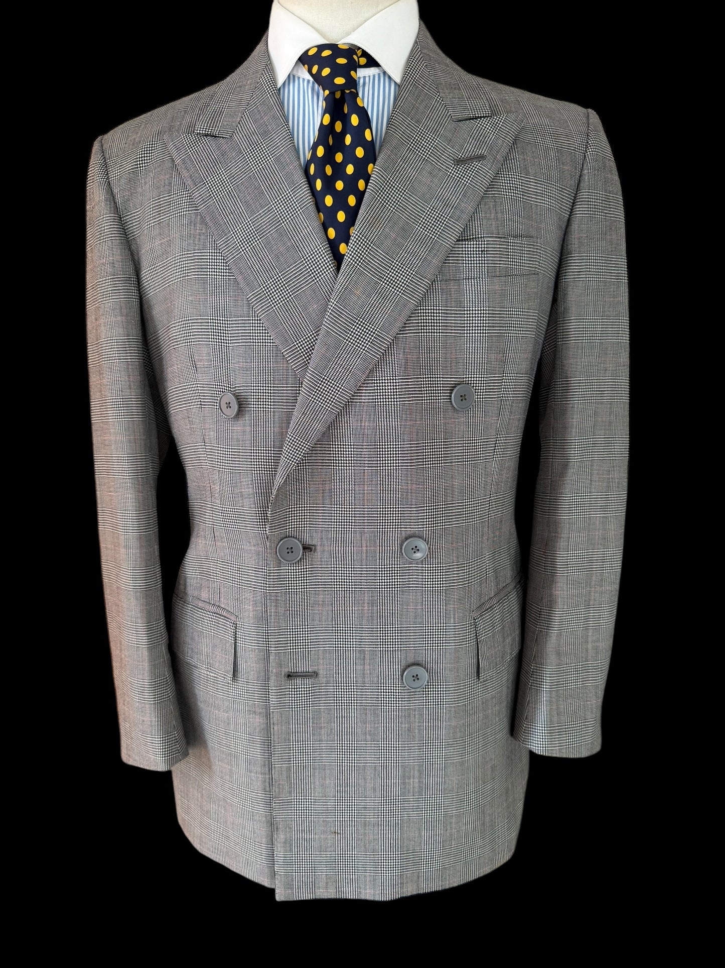 Bespoke Hackett Double Breasted Jacket 42S POW Check Grey