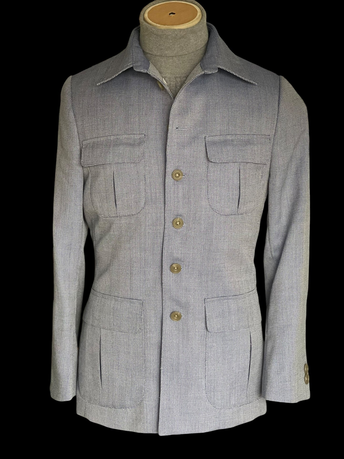 Bespoke Safari Jacket 40R Fully Lined Light Blue Dugdale Non Crease Wool RRP £895