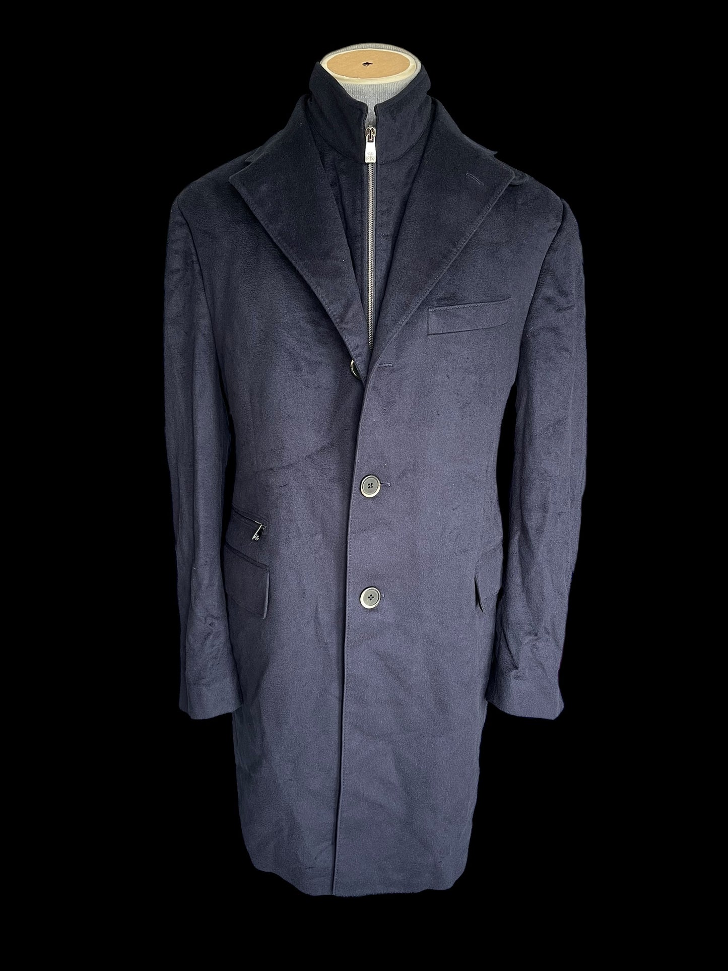 Corneliani Overcoat 54R / UK44 Navy Bib Front Extrafine Wool