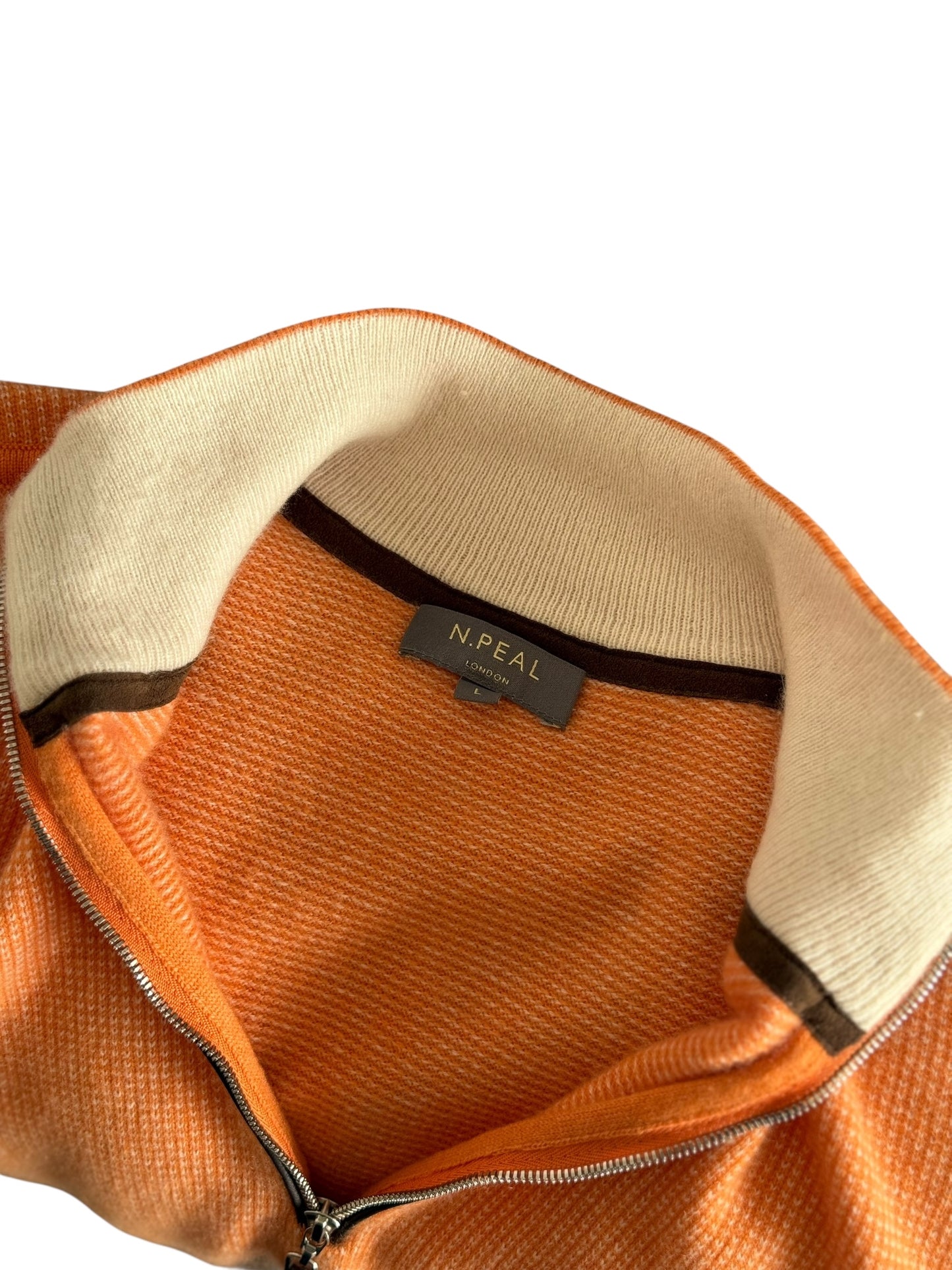 Men’s N. Peal Carnaby 1/4 Zip Cashmere Jumper Orange Size Large SS23 RRP £375