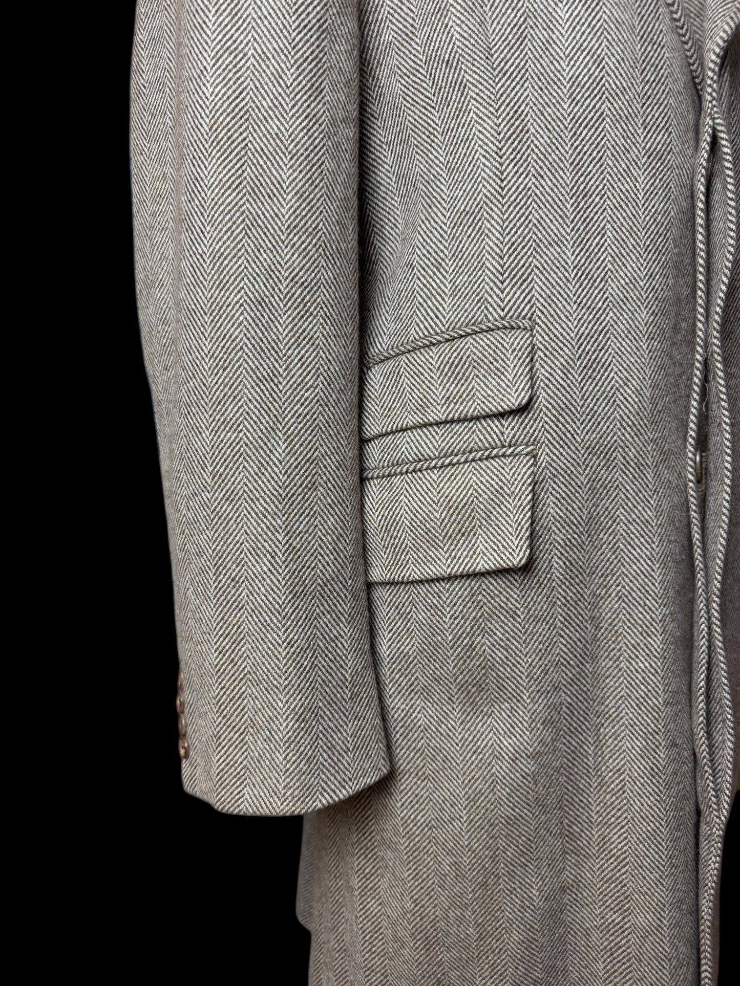Richard James Savile Row Herringbone Overcoat 44R Wool Cashmere Beige Brown