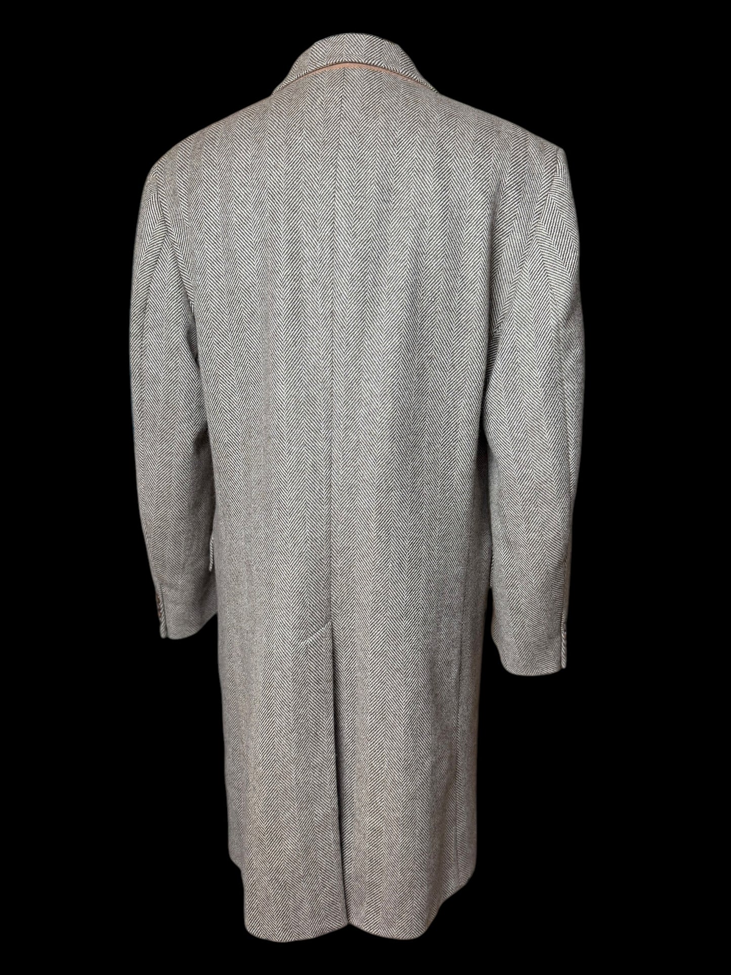 Richard James Savile Row Herringbone Overcoat 44R Wool Cashmere Beige Brown