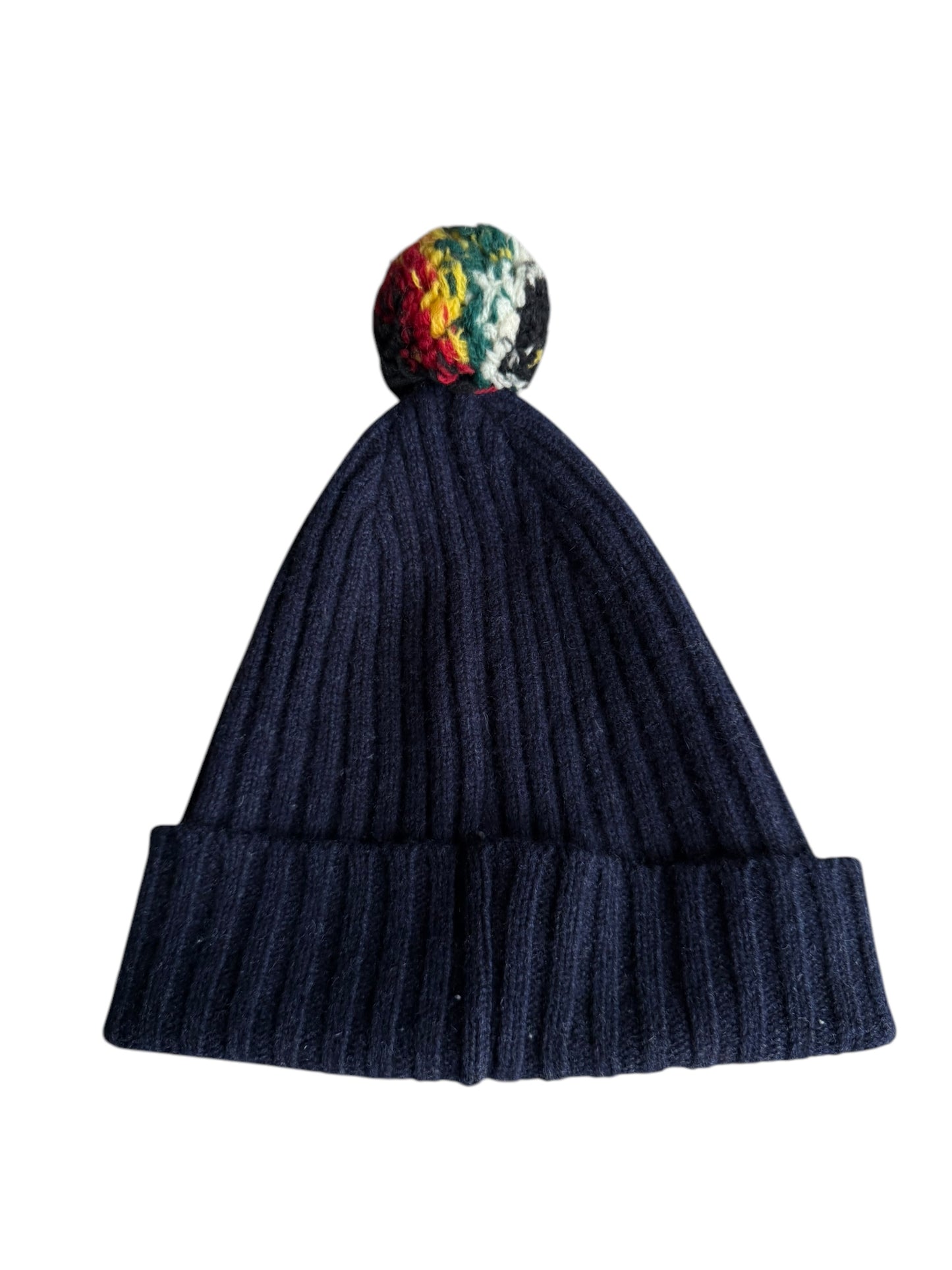 Drakes Beanie Hat Bobble Wool Made In Scotland Navy Blue