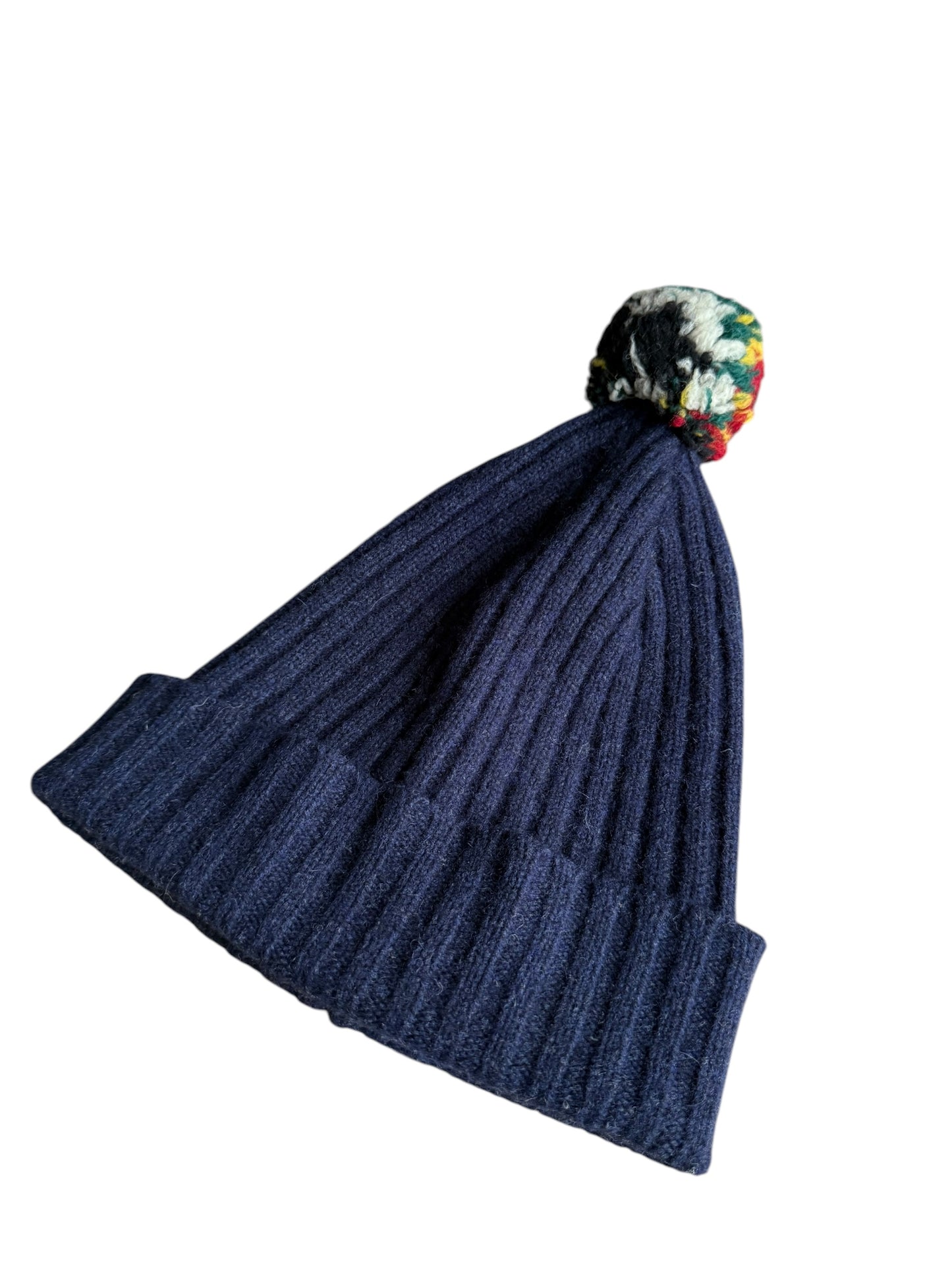 Drakes Beanie Hat Bobble Wool Made In Scotland Navy Blue
