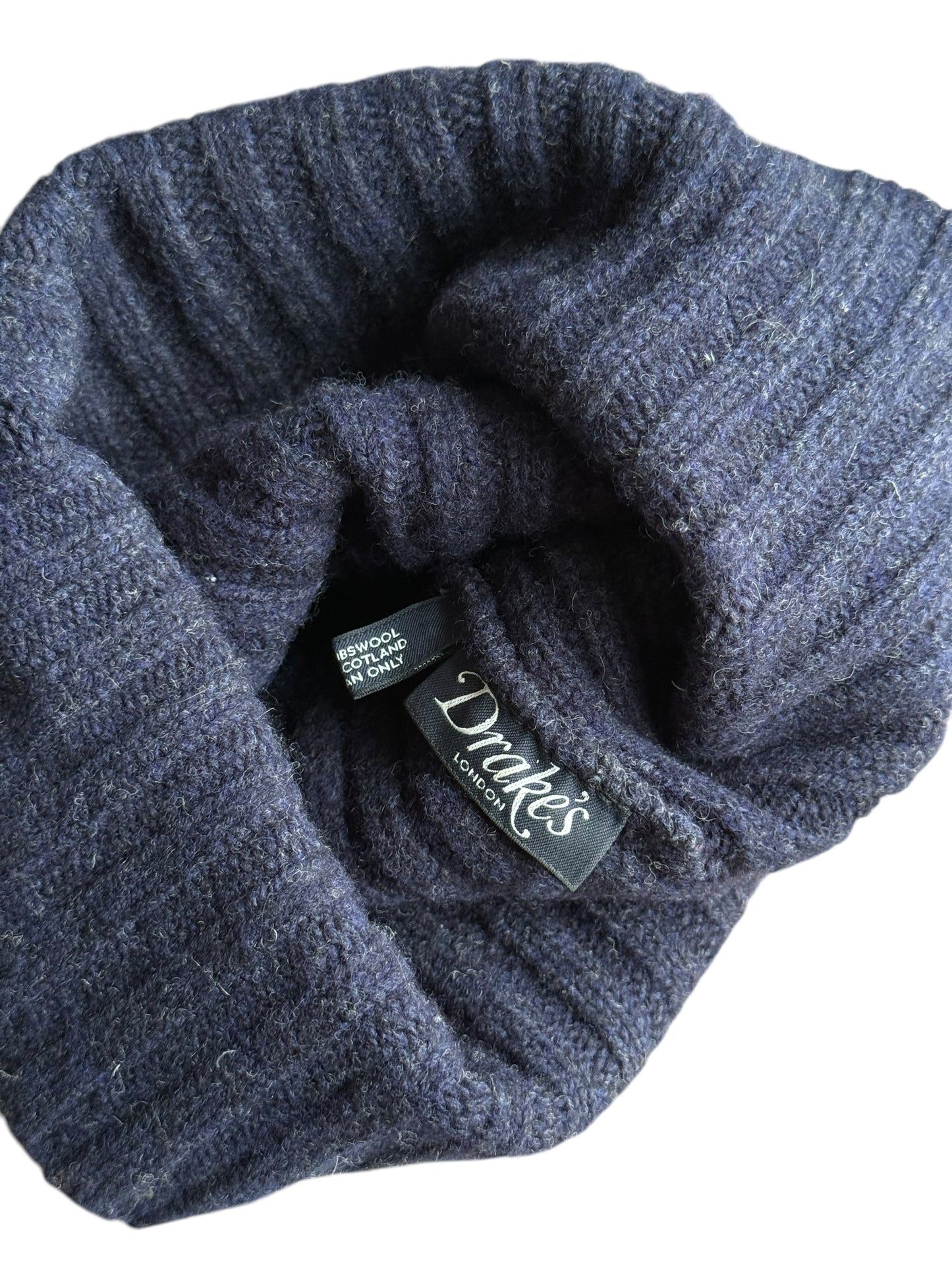 Drakes Beanie Hat Bobble Wool Made In Scotland Navy Blue