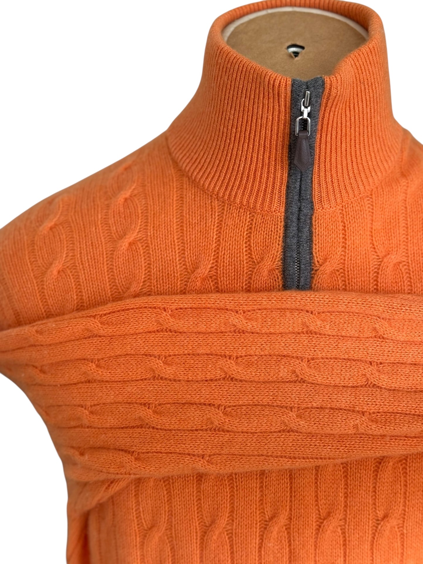 Men’s N. Peal Albemarle 1/4 Zip Cashmere Jumper Orange Medium SS22 RRP £395
