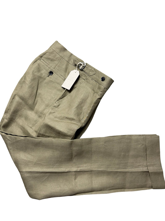 BNWT Natalino Single Pleat Khaki Linen Trousers IT44 W28-30” Baird Mcnutt RRP £200