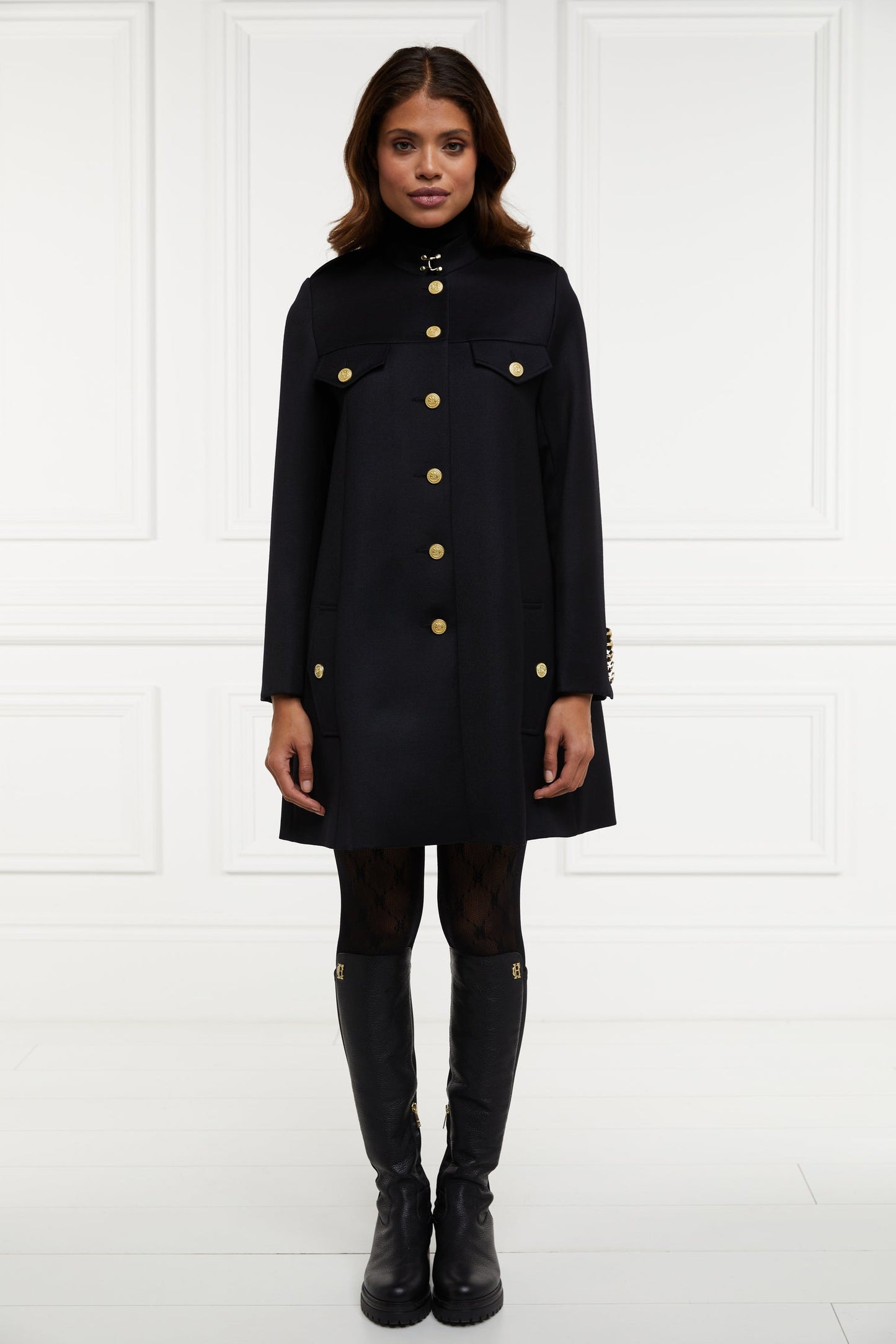 Holland & Cooper Highbury Cape Coat Medium Black Wool Twill RRP £679