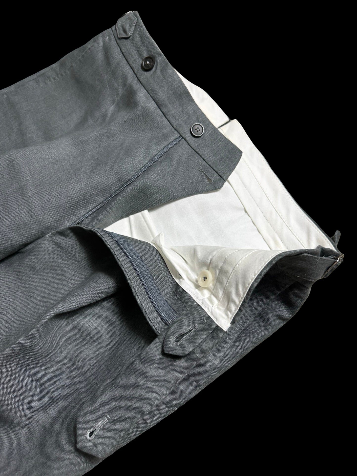 Natalino Single Pleat Grey Linen Trousers W30S Side Adjusters RRP £200