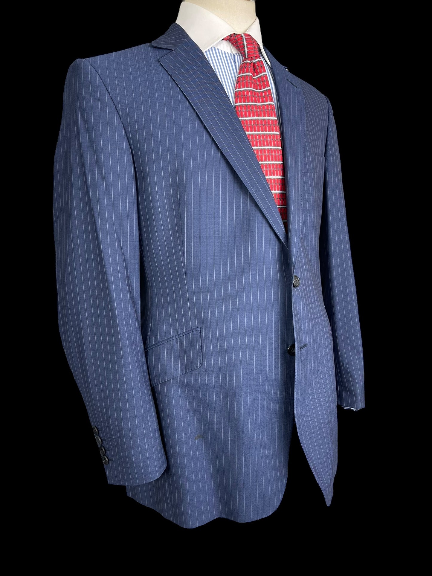 Jasper Littman Savile Row Summer Suit 42R / W36 Ultra Tropical Wool 6oz Pinstrip