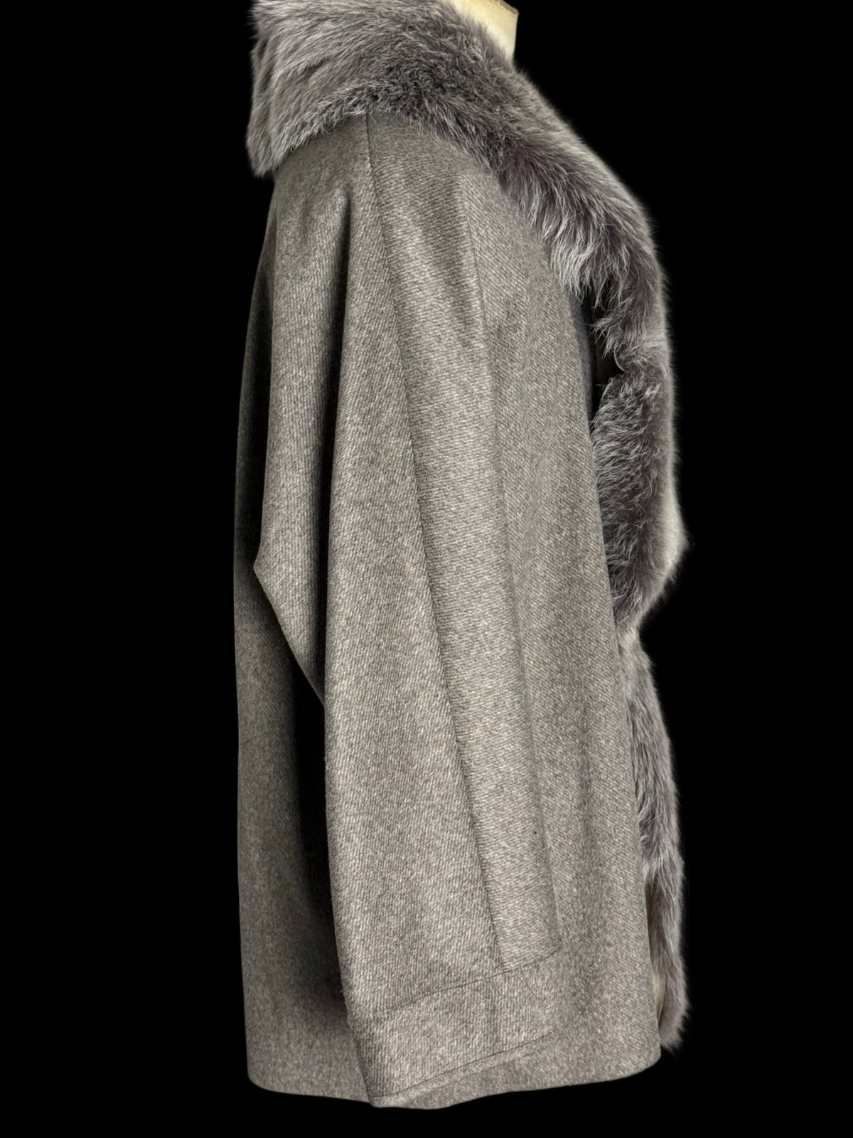 Fabiana Fillippi Wool Cashmere Cape Coat Fur Collar Size UK12 IT44 Luxury