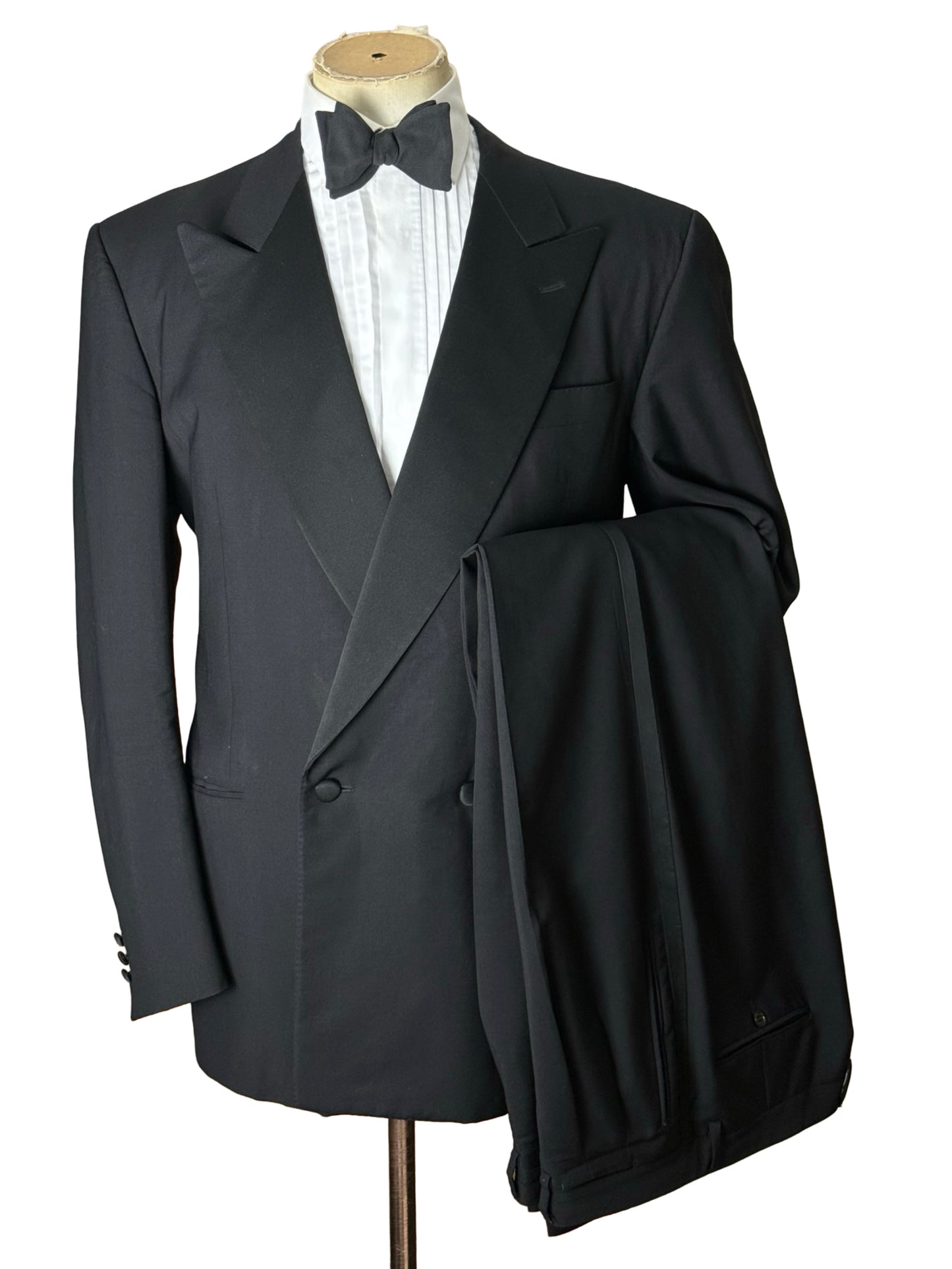 Vintage Canali Double Breasted Dinner Suit 42L / W36L Wool & Mohair Pleat Front