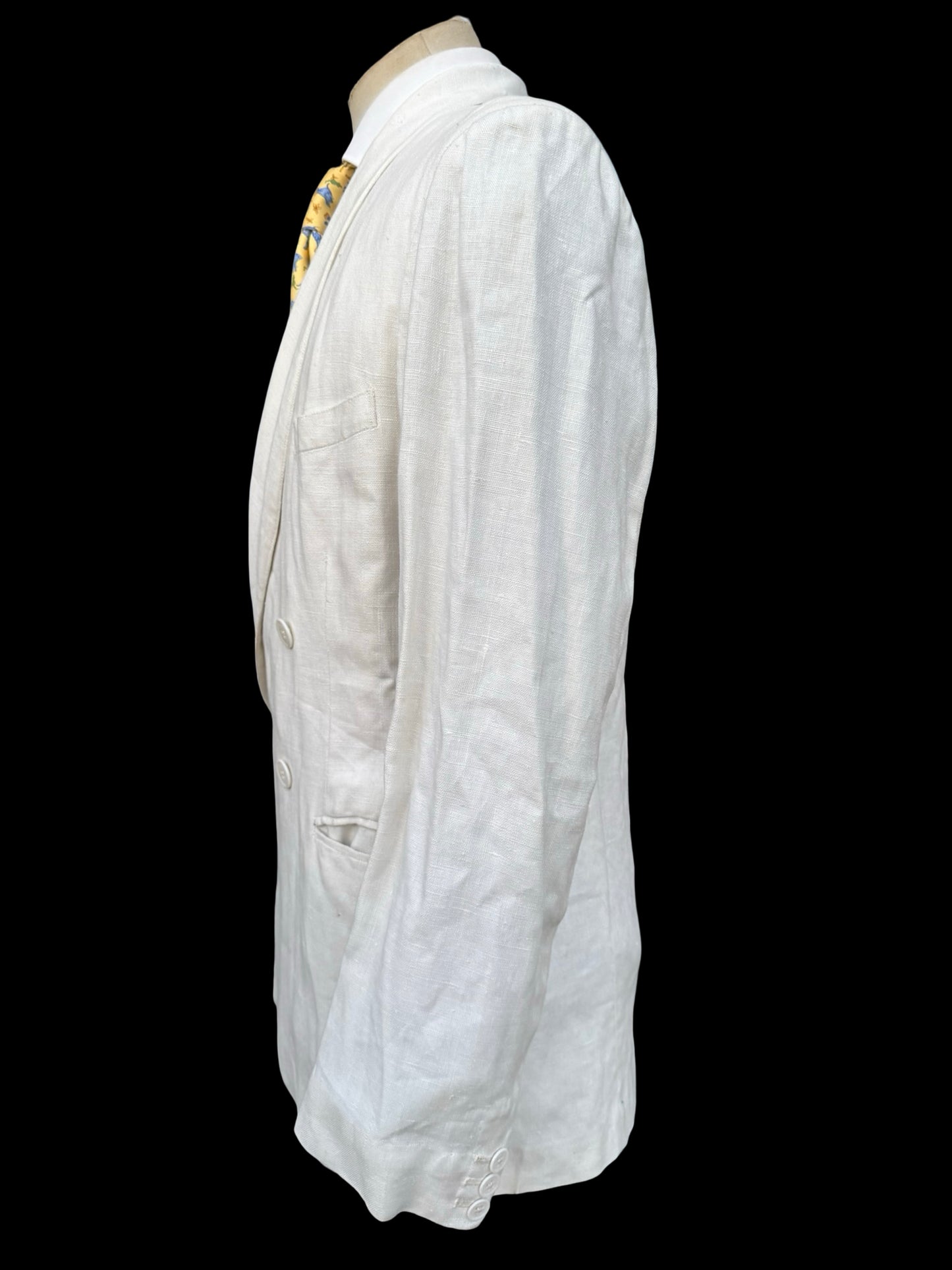 Men’s Alkit 1950’s Bespoke White Linen Double Breasted Blazer 40S Savile Row