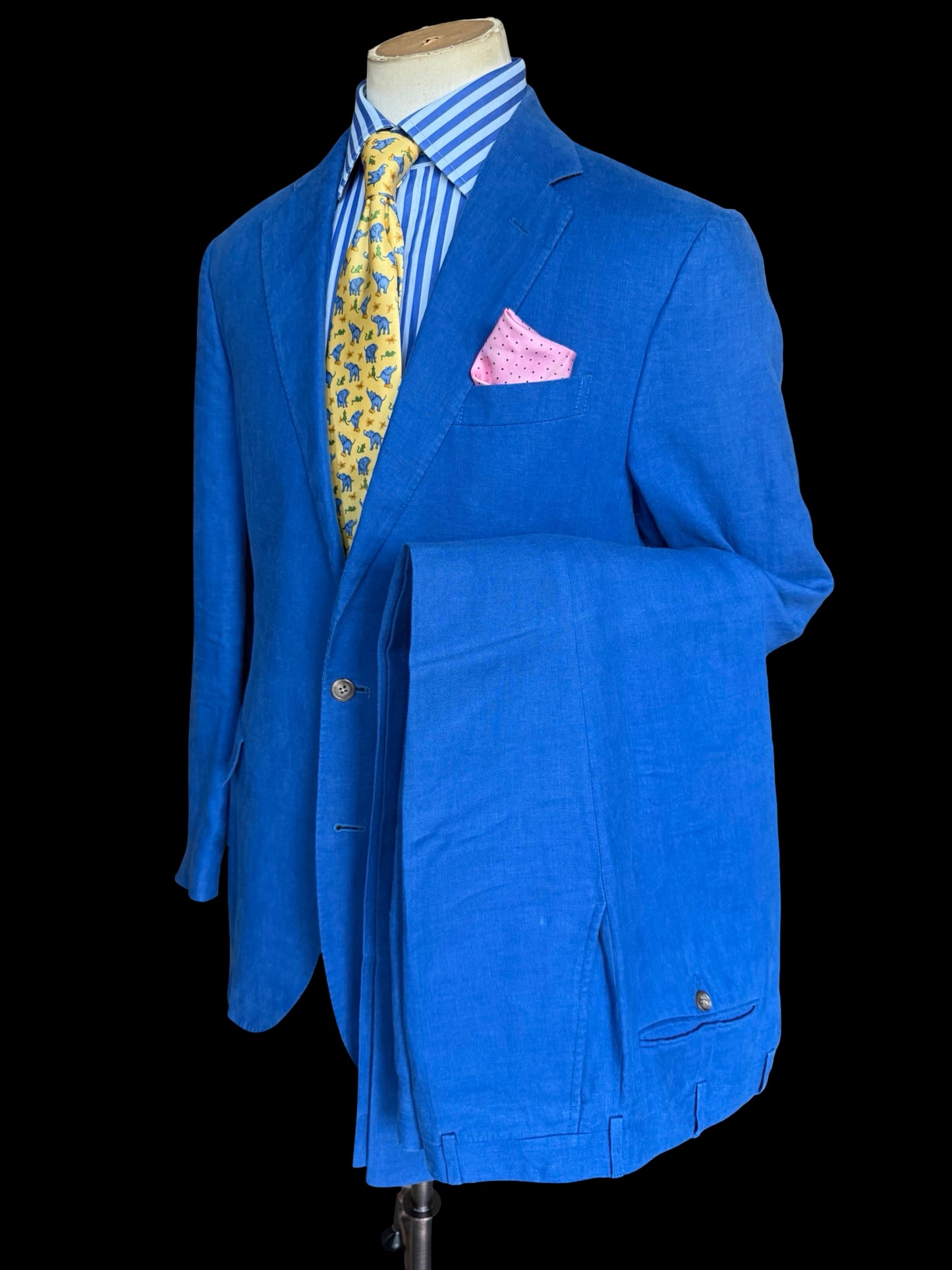 Polo Ralph Lauren Royal Blue Linen Suit 42L / W36” Made In Italy Rare