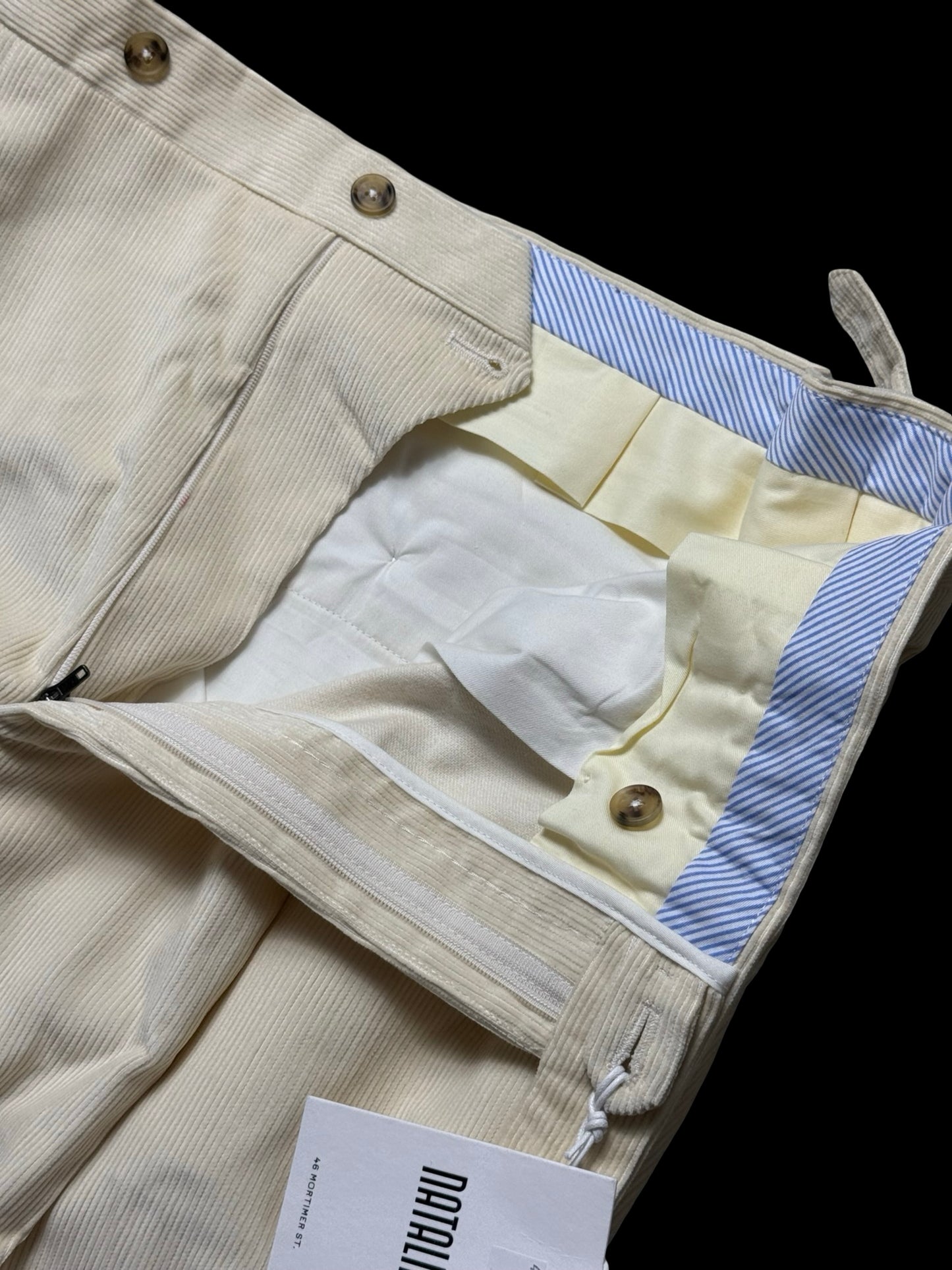 BNWT Men’s Natalino Single Pleat Corduroy Trousers Ecru W40” RRP £180