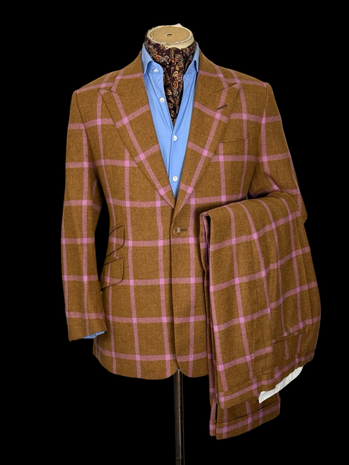 Bespoke Couch & Hoskin Savile Row Tweed Suit 38R / W34” Brown Pink Check