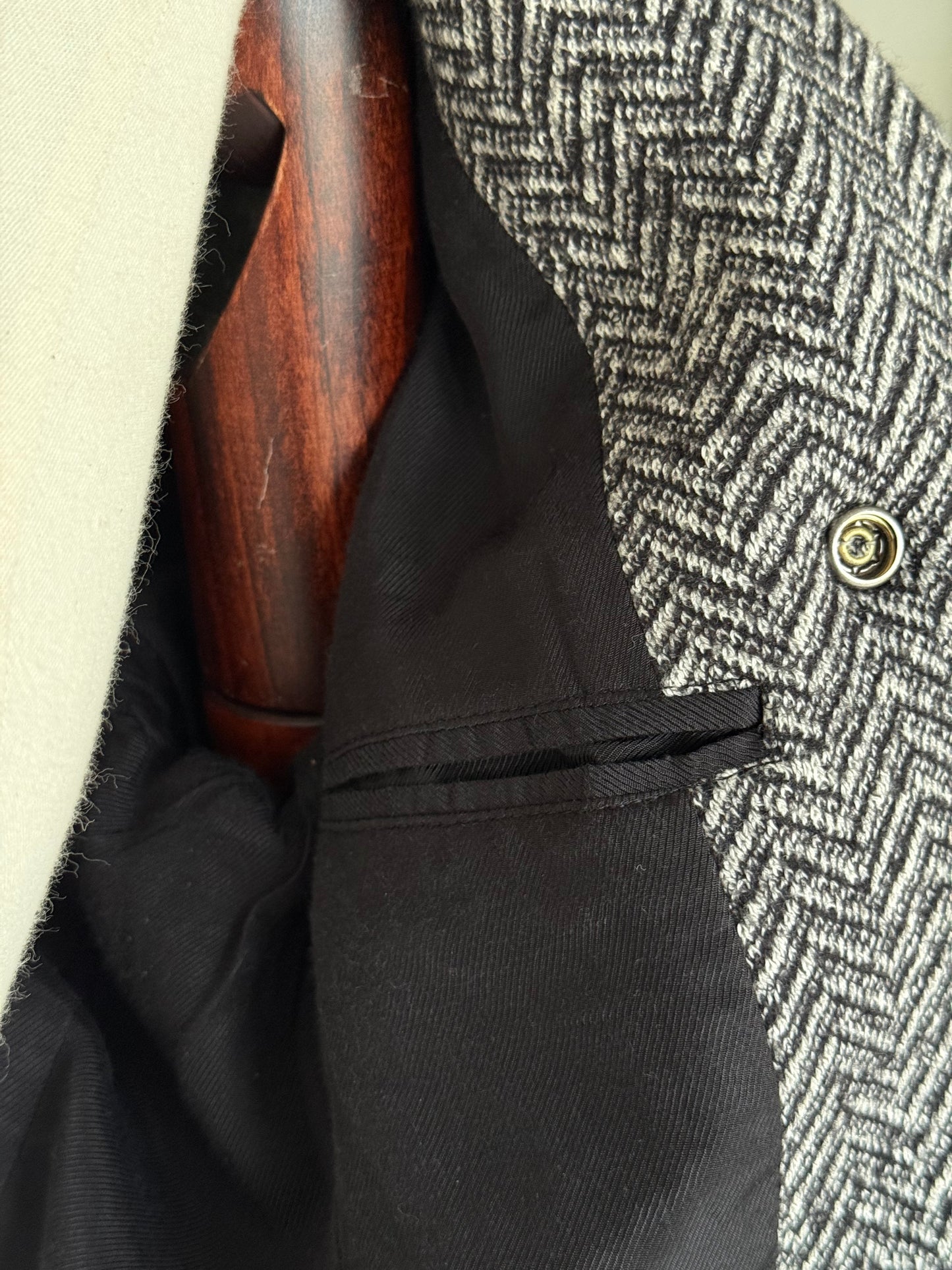 Balmain Double Breasted Black White Herringbone Tweed Fitted Blazer 44 RRP £2k+